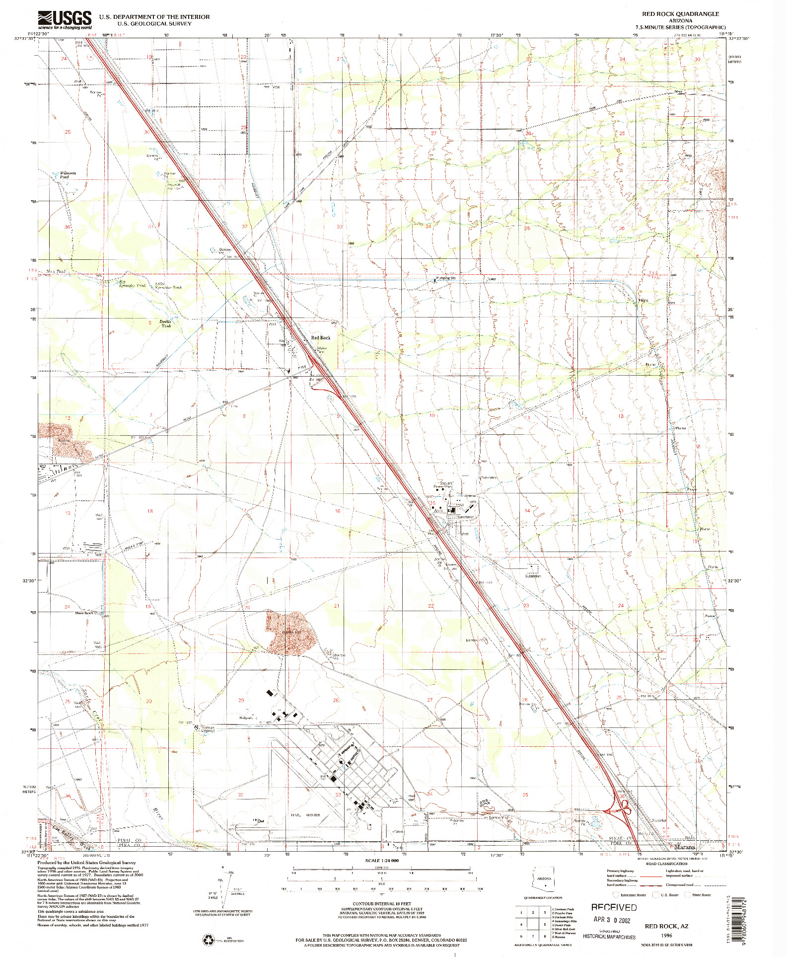 USGS 1:24000-SCALE QUADRANGLE FOR RED ROCK, AZ 1996