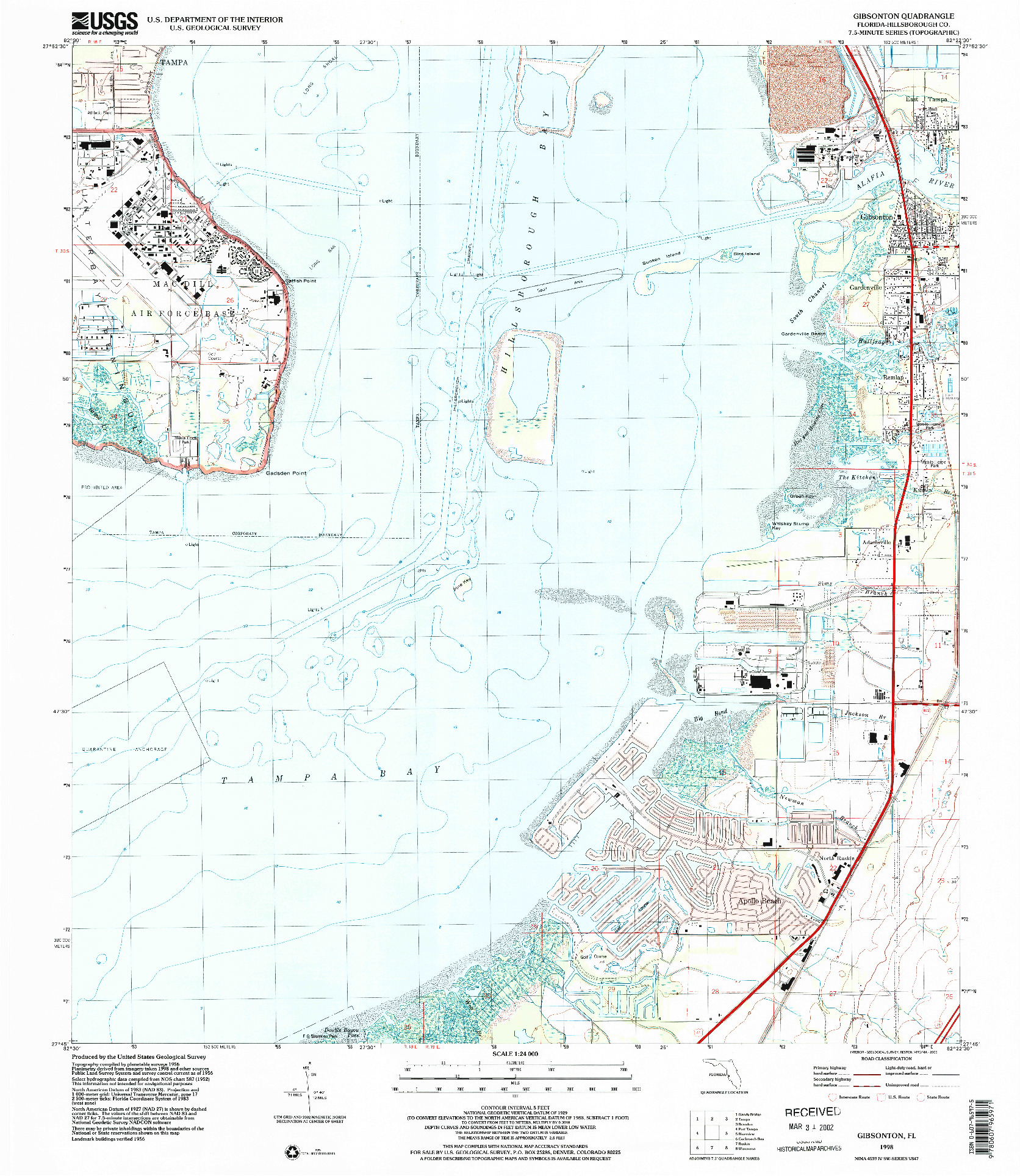 USGS 1:24000-SCALE QUADRANGLE FOR GIBSONTON, FL 1998
