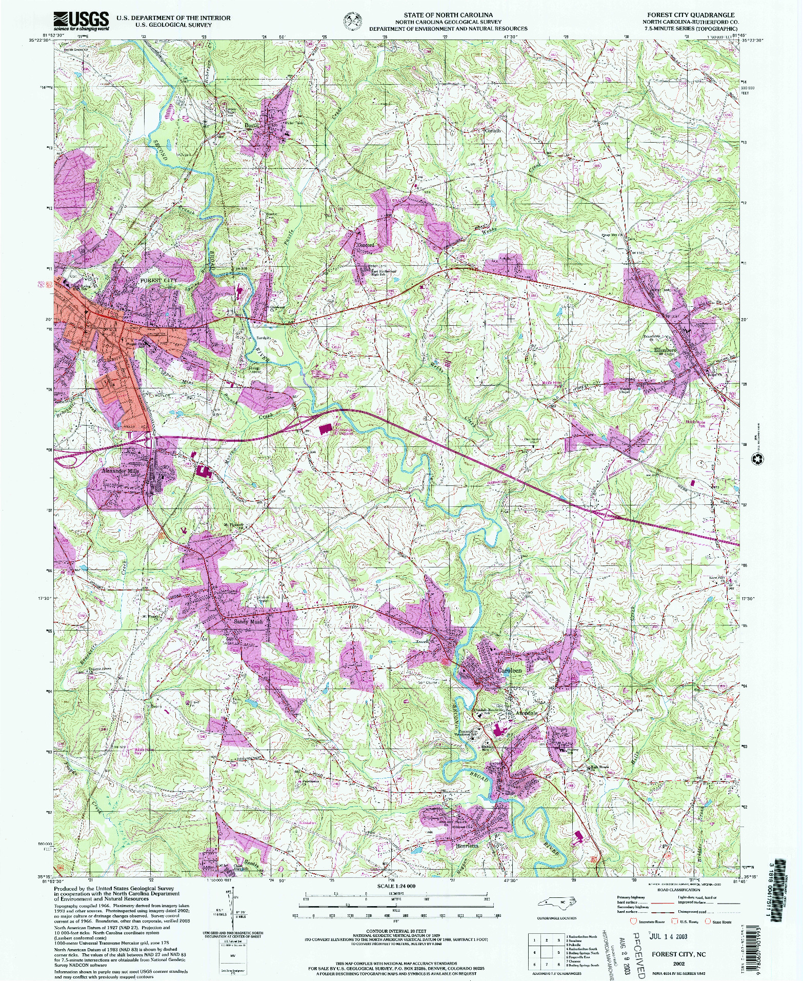 USGS 1:24000-SCALE QUADRANGLE FOR FOREST CITY, NC 2002