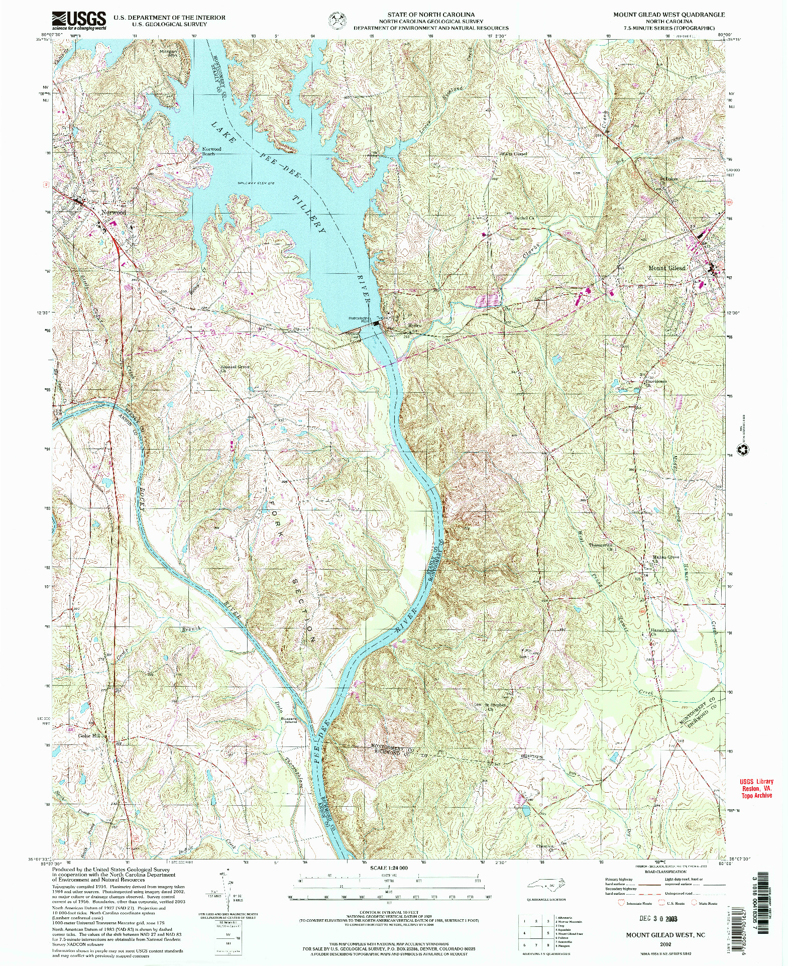 USGS 1:24000-SCALE QUADRANGLE FOR MOUNT GILEAD WEST, NC 2002