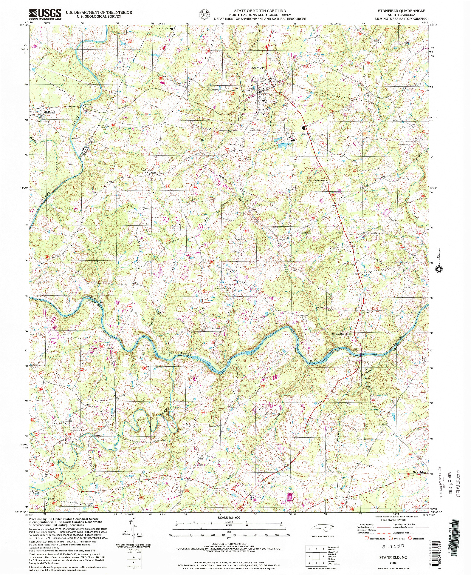 USGS 1:24000-SCALE QUADRANGLE FOR STANFIELD, NC 2002