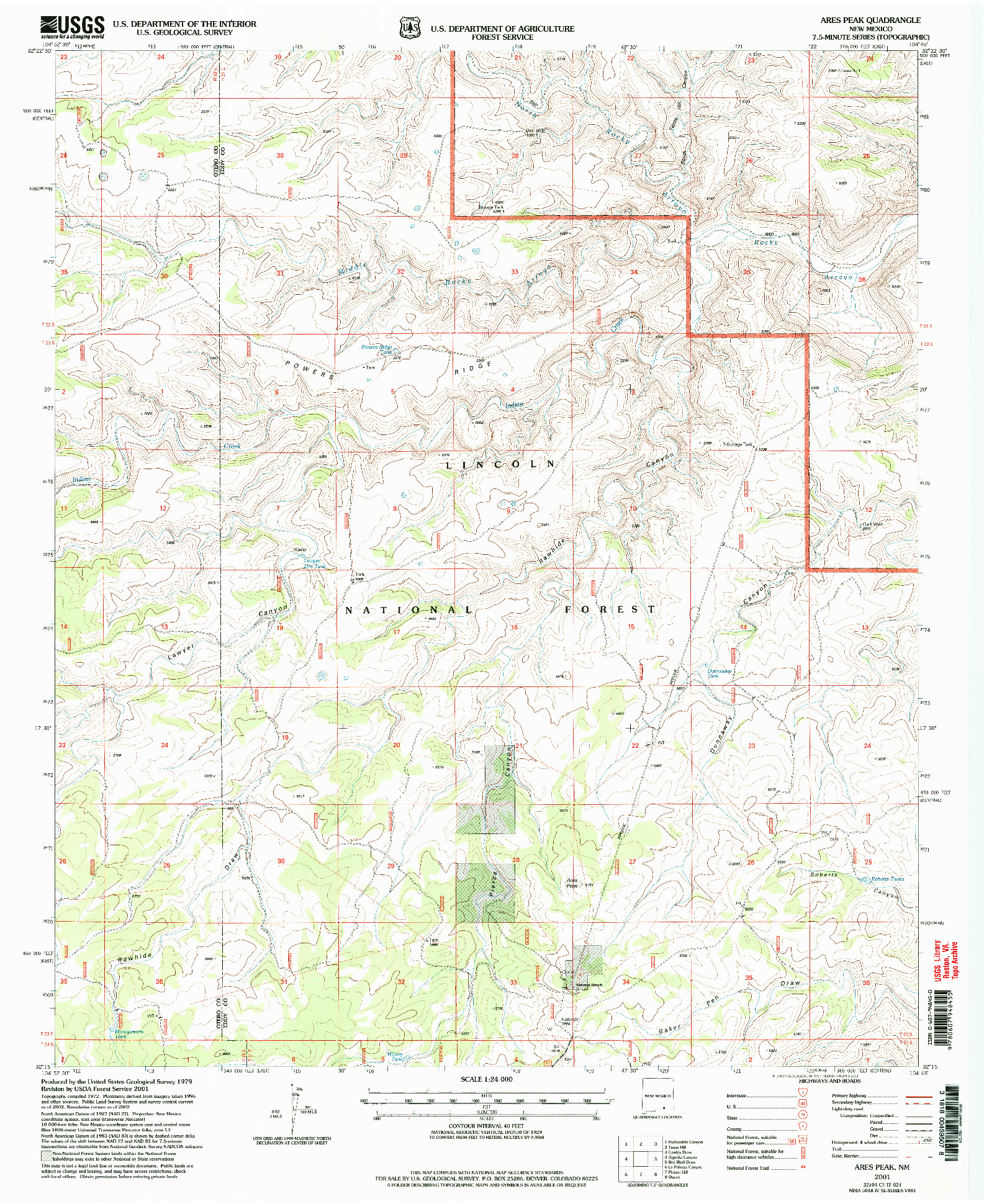 USGS 1:24000-SCALE QUADRANGLE FOR ARES PEAK, NM 2001