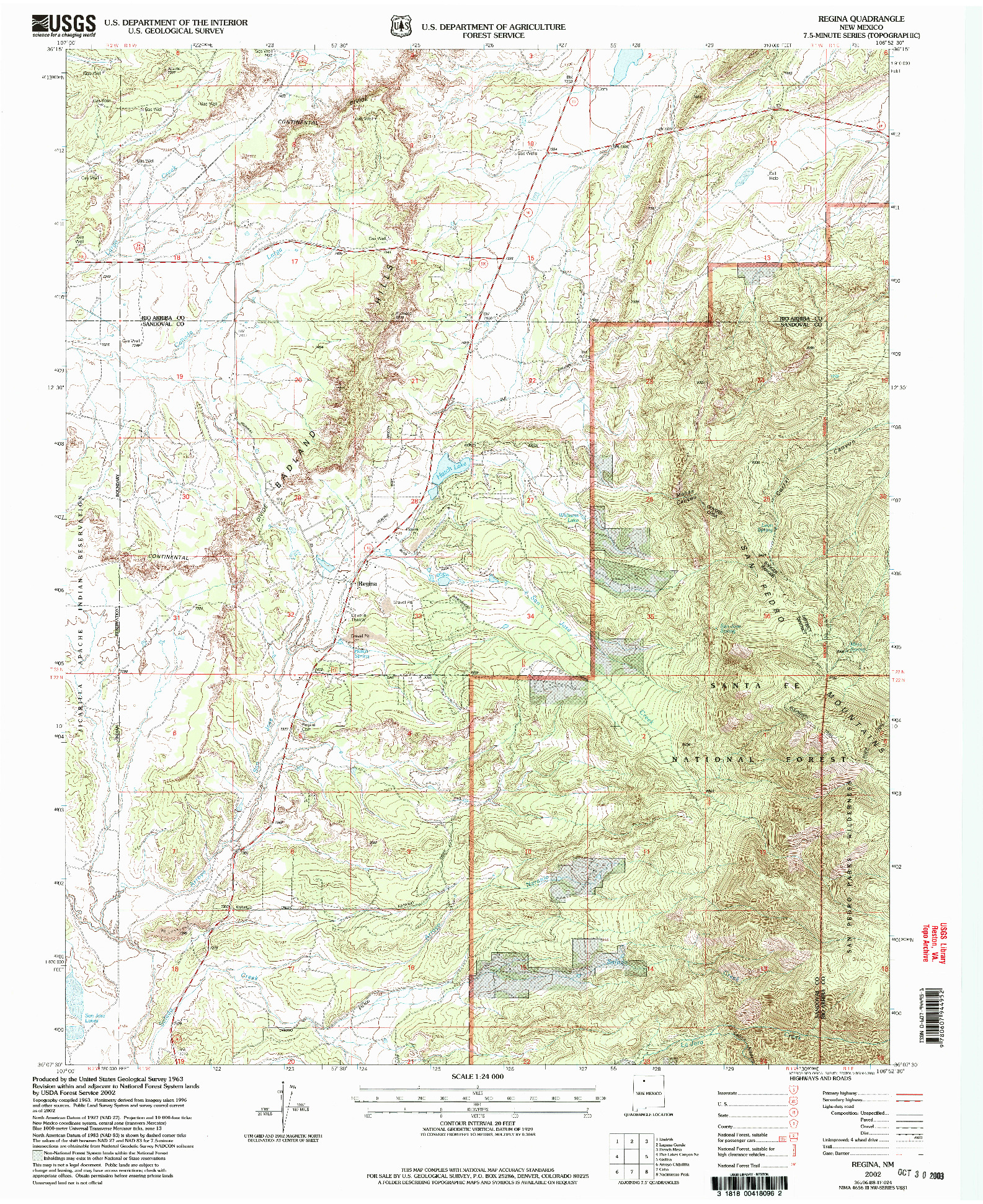 USGS 1:24000-SCALE QUADRANGLE FOR REGINA, NM 2002