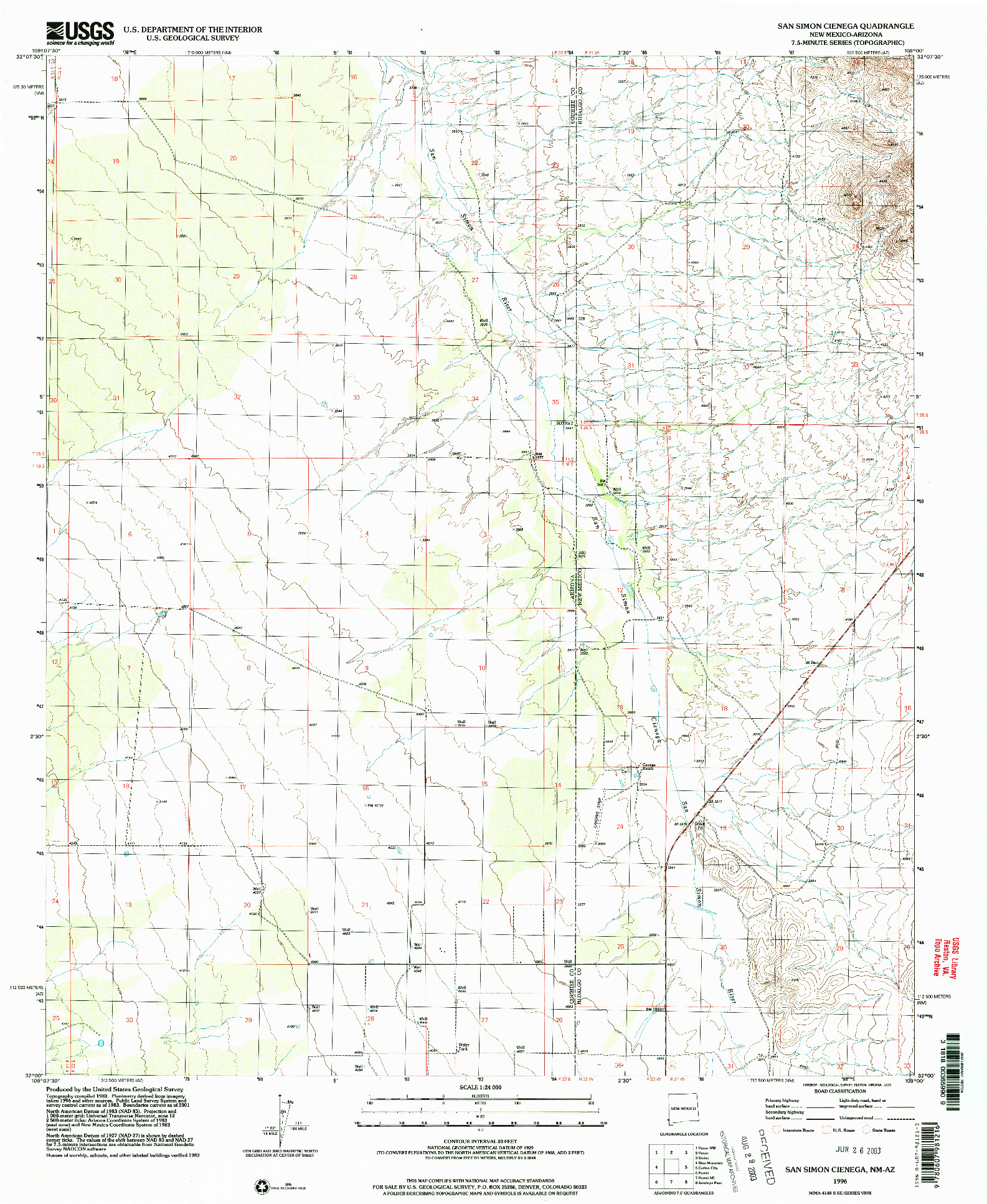 USGS 1:24000-SCALE QUADRANGLE FOR SAN SIMON CIENEGA, NM 1996