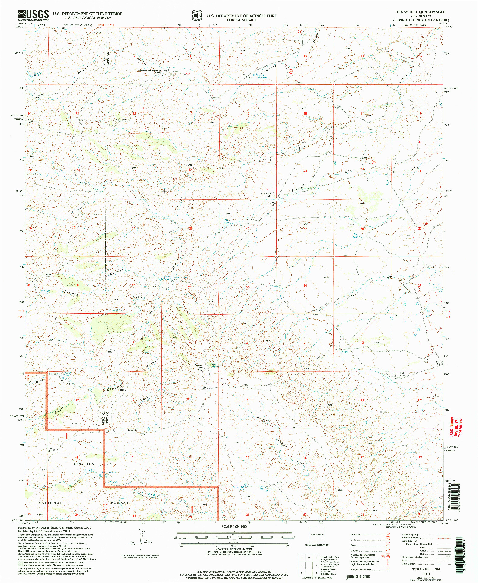 USGS 1:24000-SCALE QUADRANGLE FOR TEXAS HILL, NM 2001