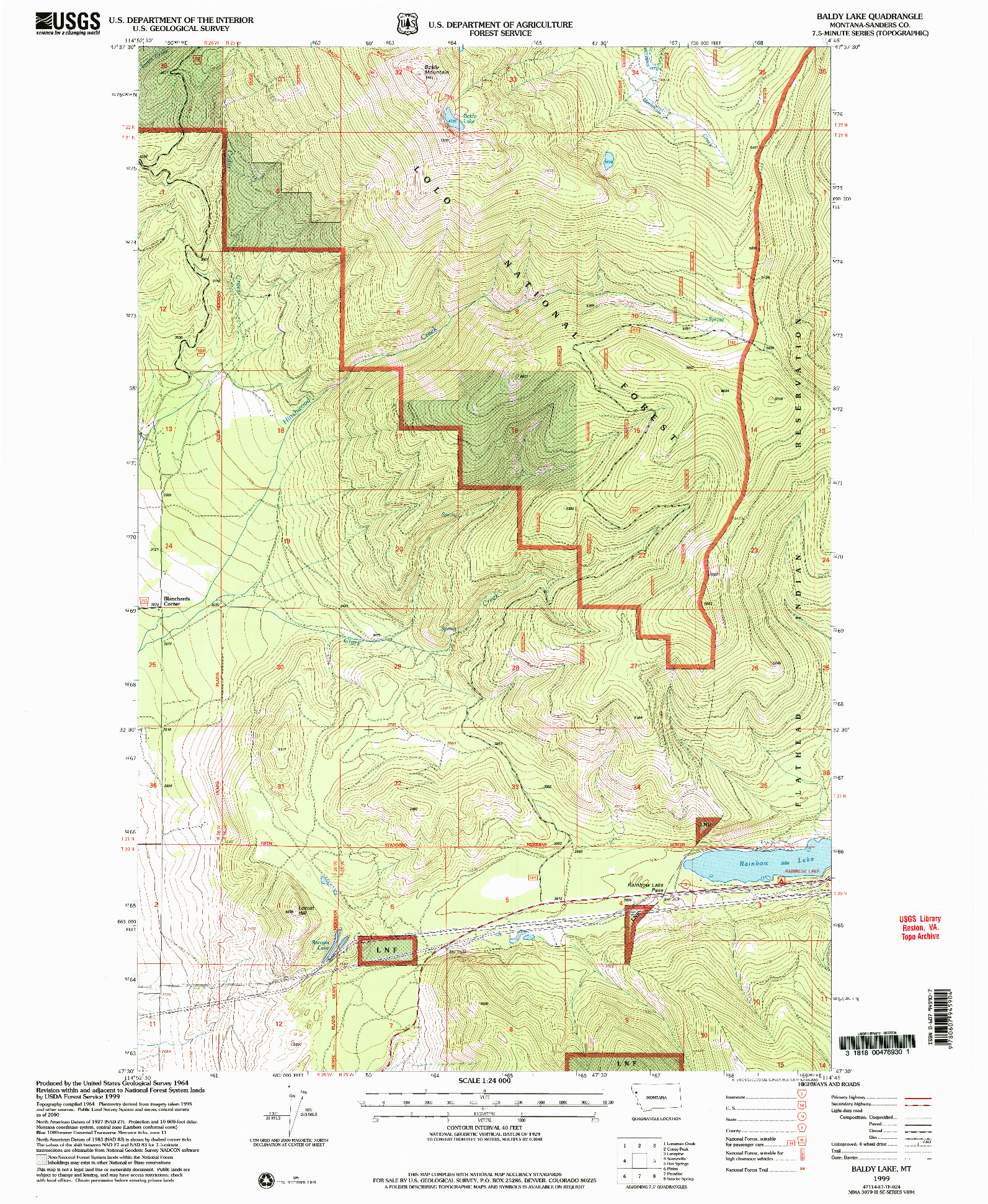 USGS 1:24000-SCALE QUADRANGLE FOR BALDY LAKE, MT 1999