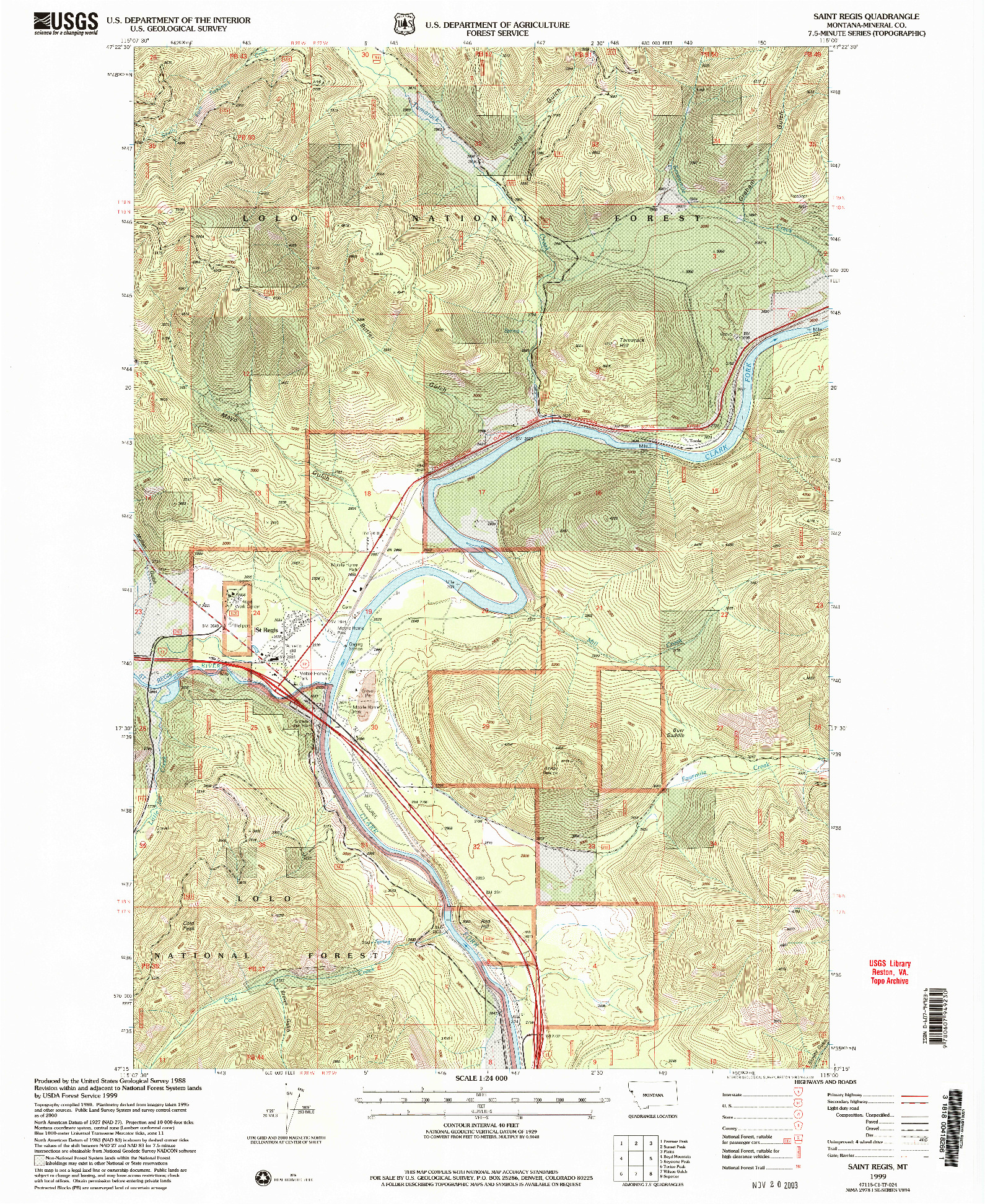 USGS 1:24000-SCALE QUADRANGLE FOR SAINT REGIS, MT 1999