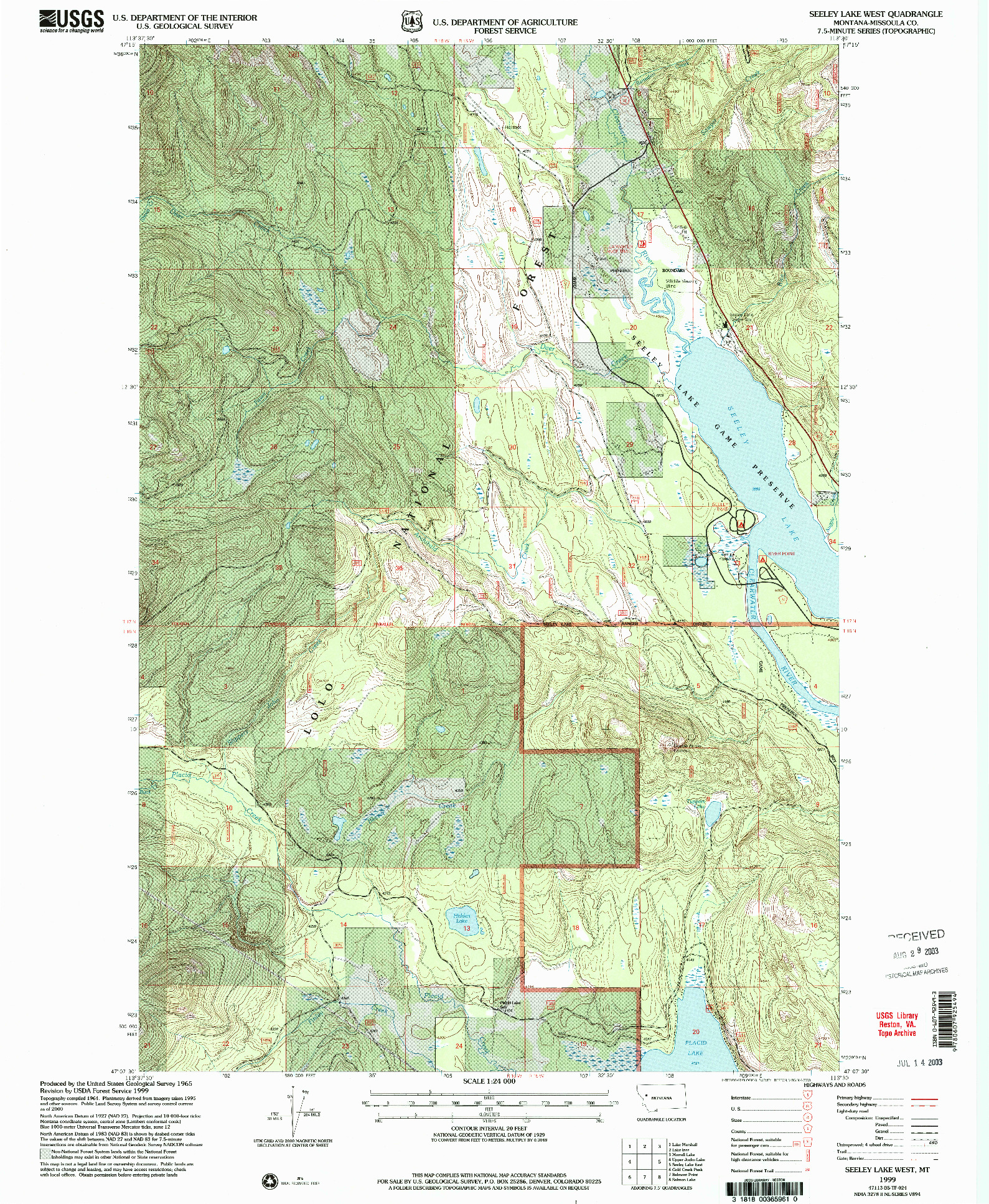 USGS 1:24000-SCALE QUADRANGLE FOR SEELEY LAKE WEST, MT 1999