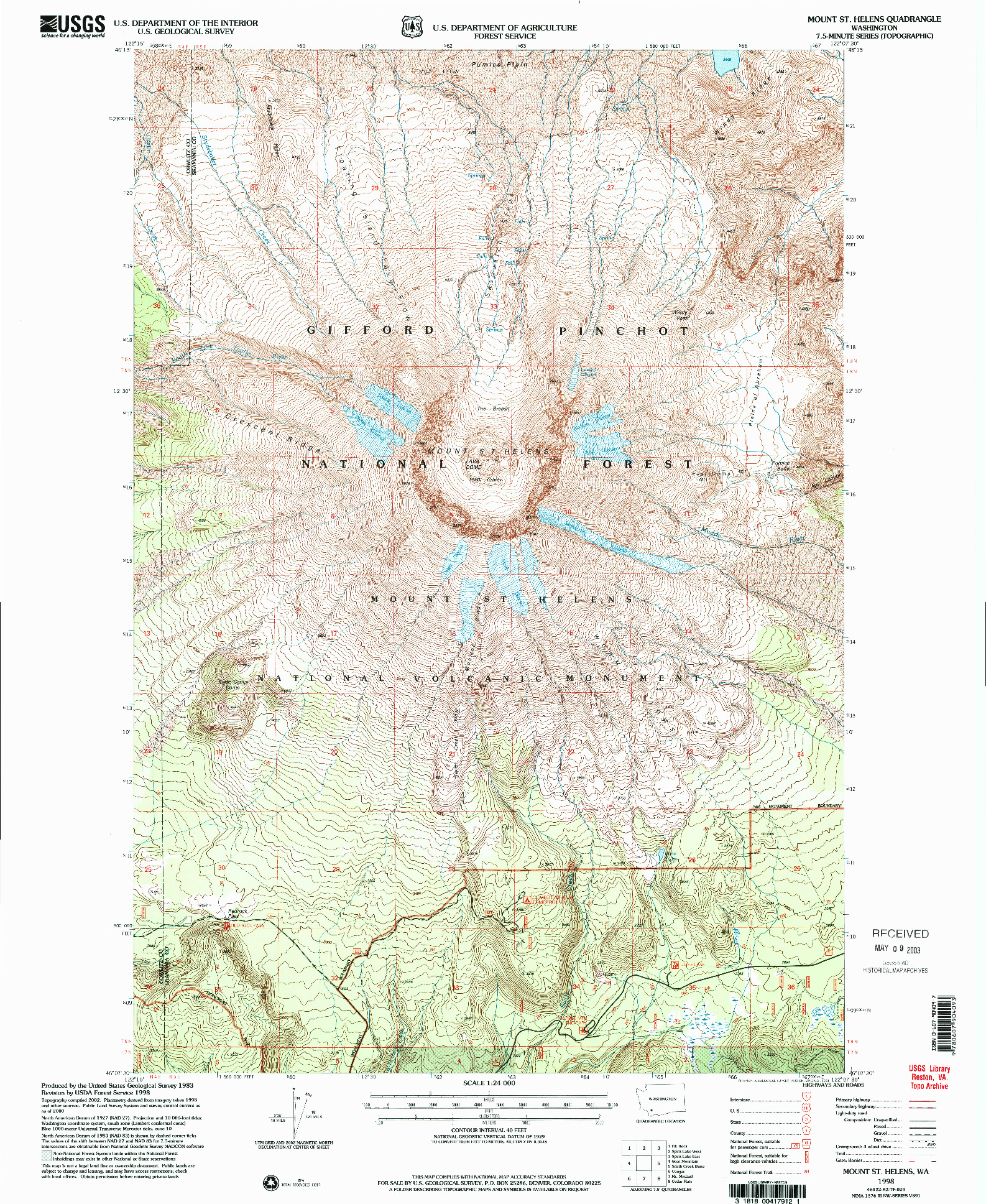 USGS 1:24000-SCALE QUADRANGLE FOR MOUNT ST. HELENS, WA 1998