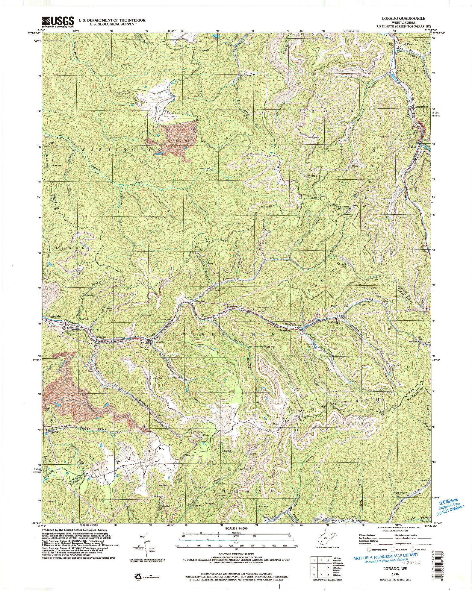 USGS 1:24000-SCALE QUADRANGLE FOR LORADO, WV 1996
