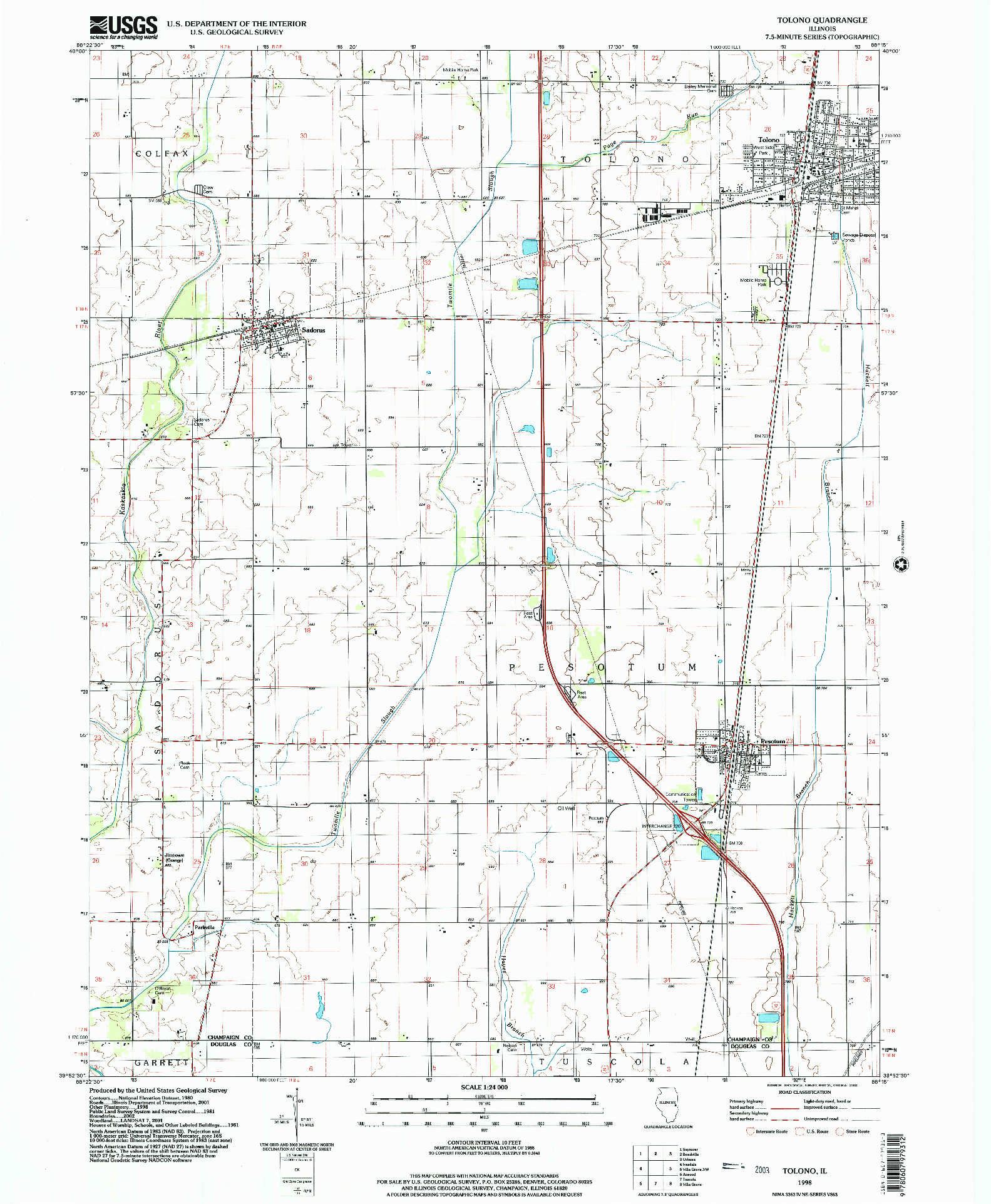 USGS 1:24000-SCALE QUADRANGLE FOR TOLONO, IL 1998