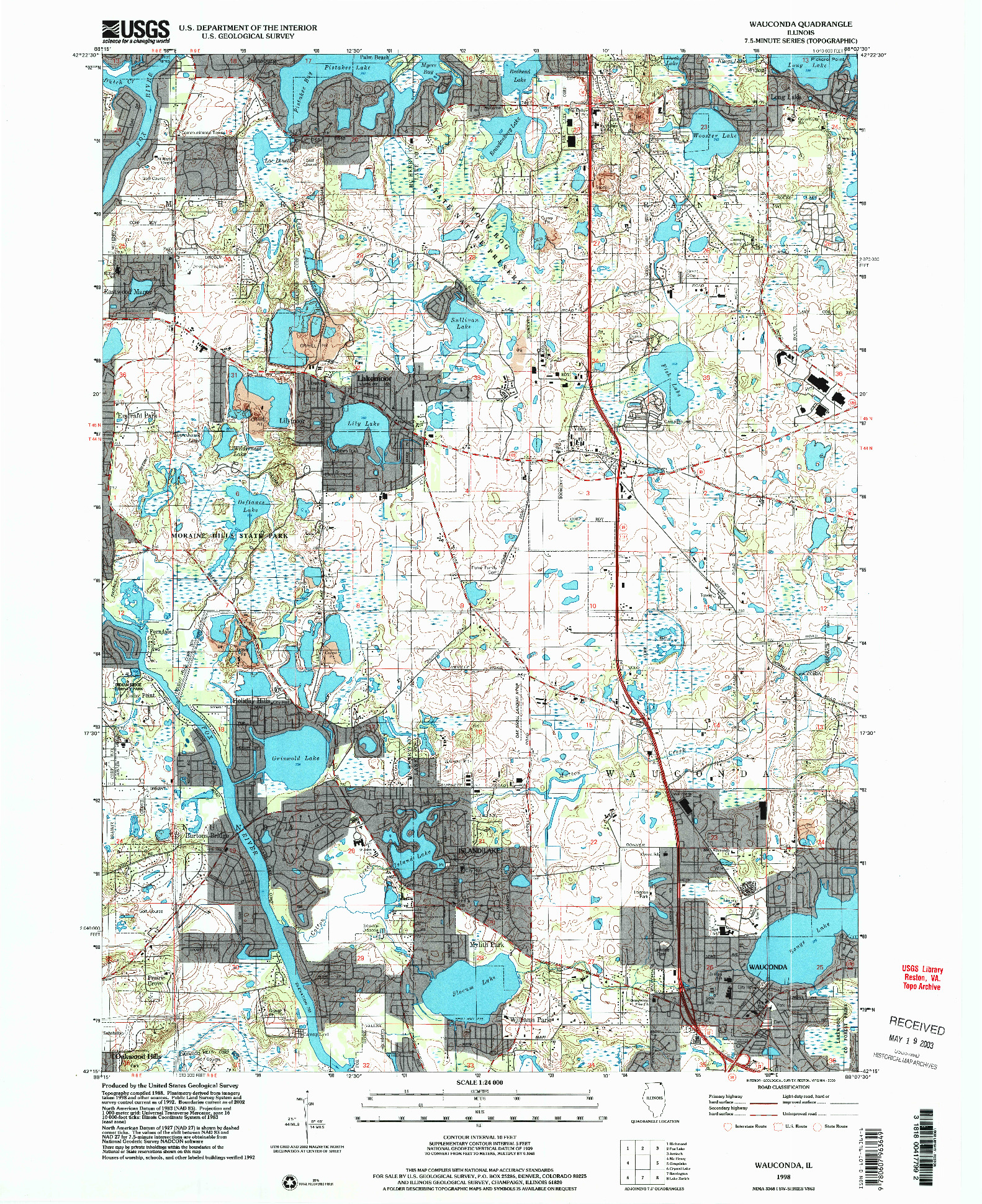 USGS 1:24000-SCALE QUADRANGLE FOR WAUCONDA, IL 1998