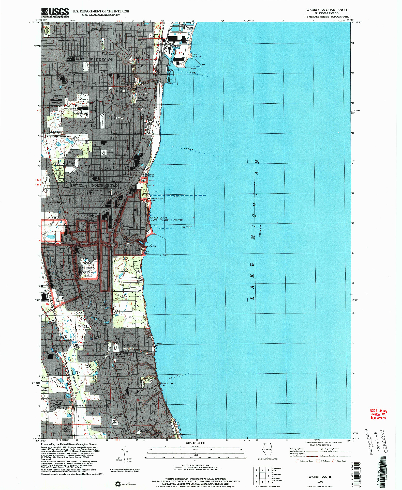 USGS 1:24000-SCALE QUADRANGLE FOR WAUKEGAN, IL 1998