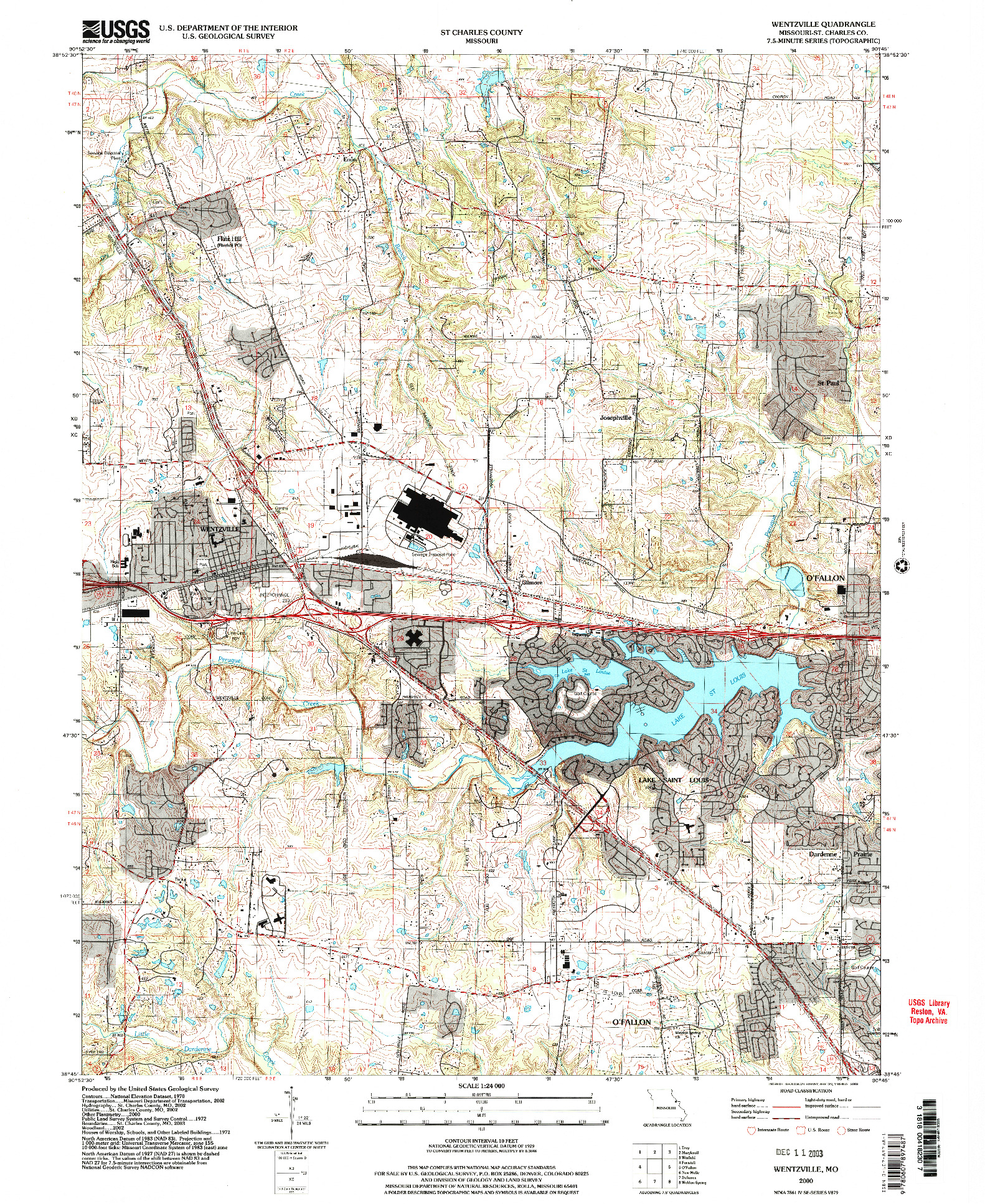 USGS 1:24000-SCALE QUADRANGLE FOR WENTZVILLE, MO 2000