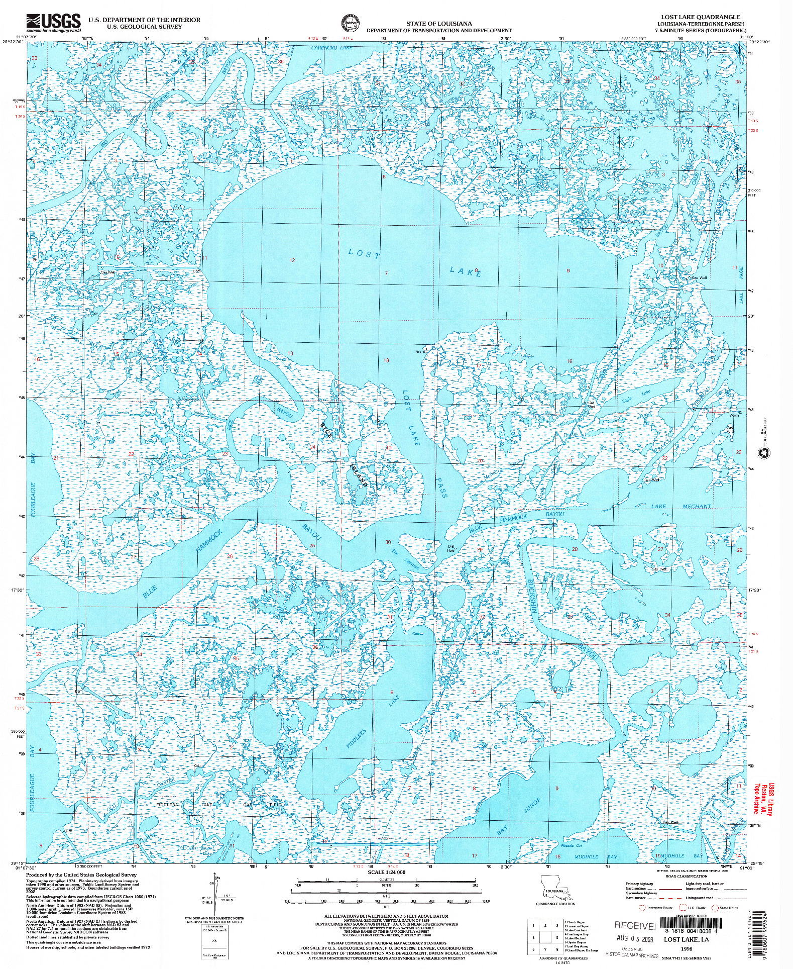 USGS 1:24000-SCALE QUADRANGLE FOR LOST LAKE, LA 1998