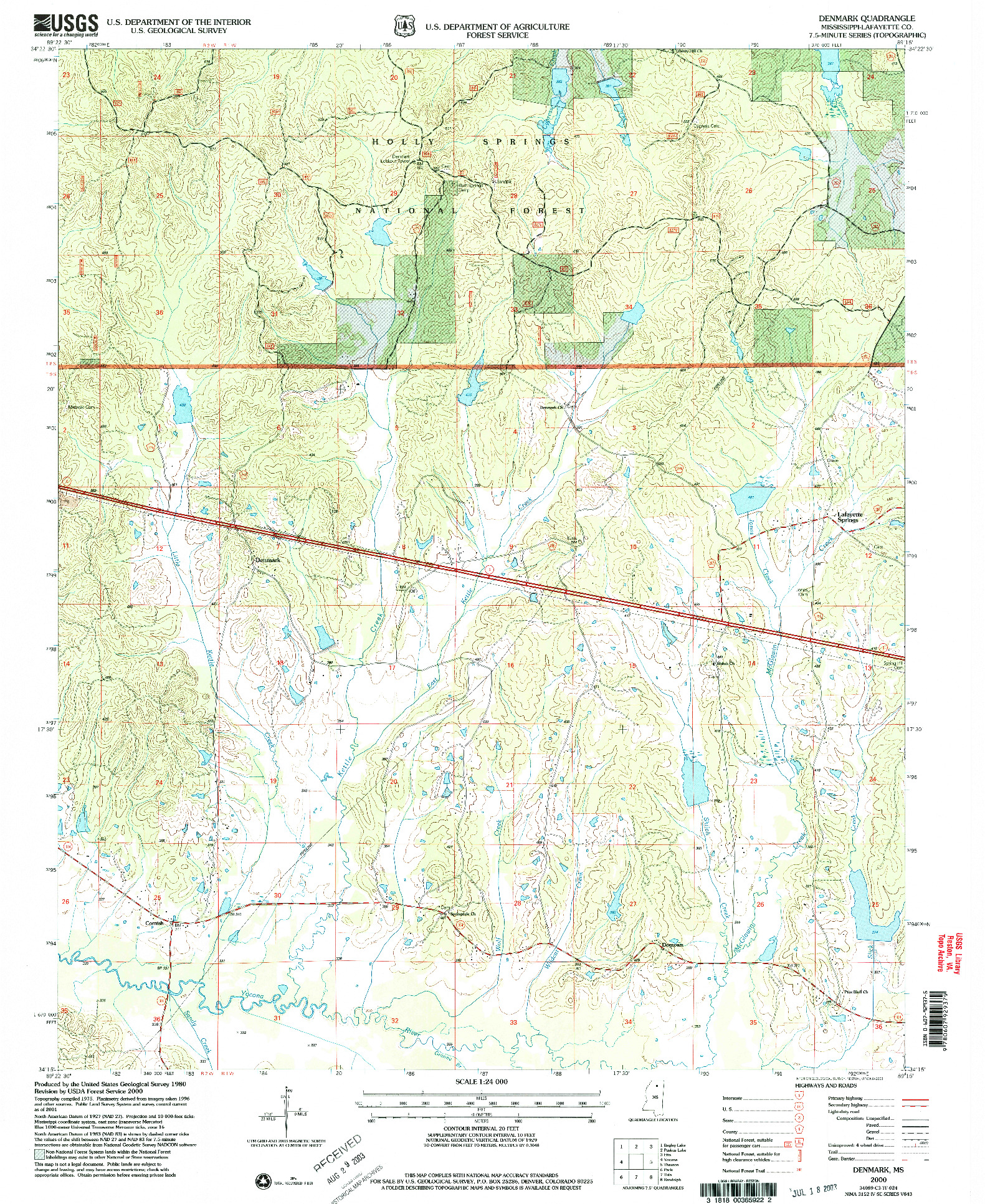 USGS 1:24000-SCALE QUADRANGLE FOR DENMARK, MS 2000