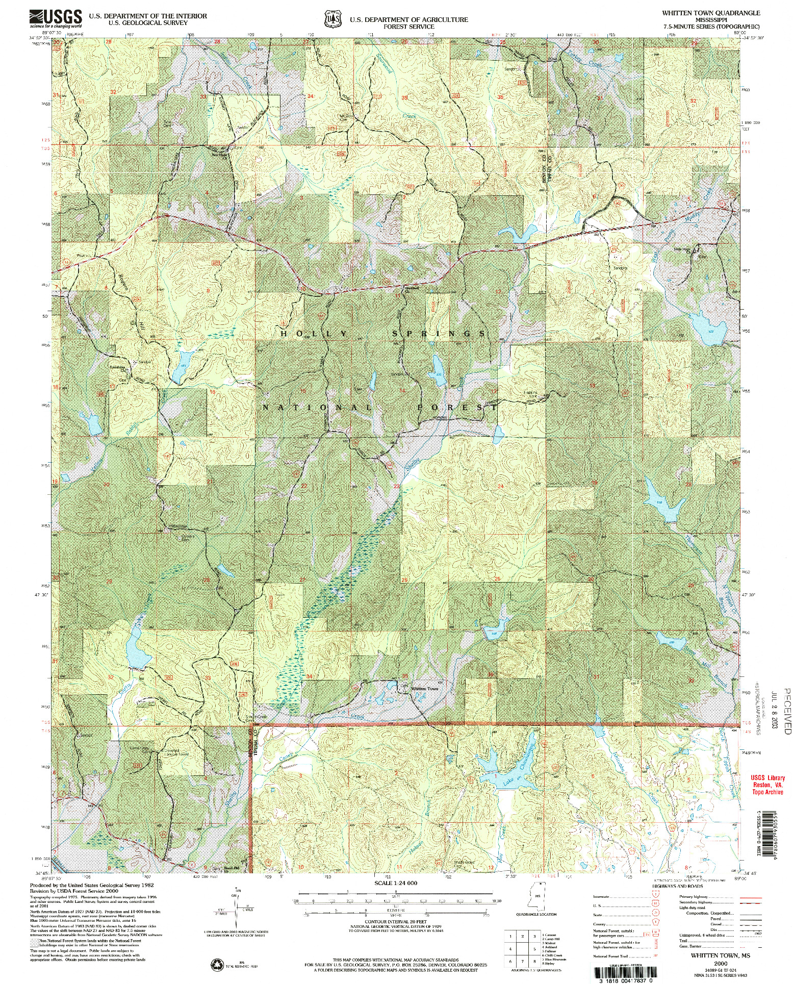 USGS 1:24000-SCALE QUADRANGLE FOR WHITTEN TOWN, MS 2000