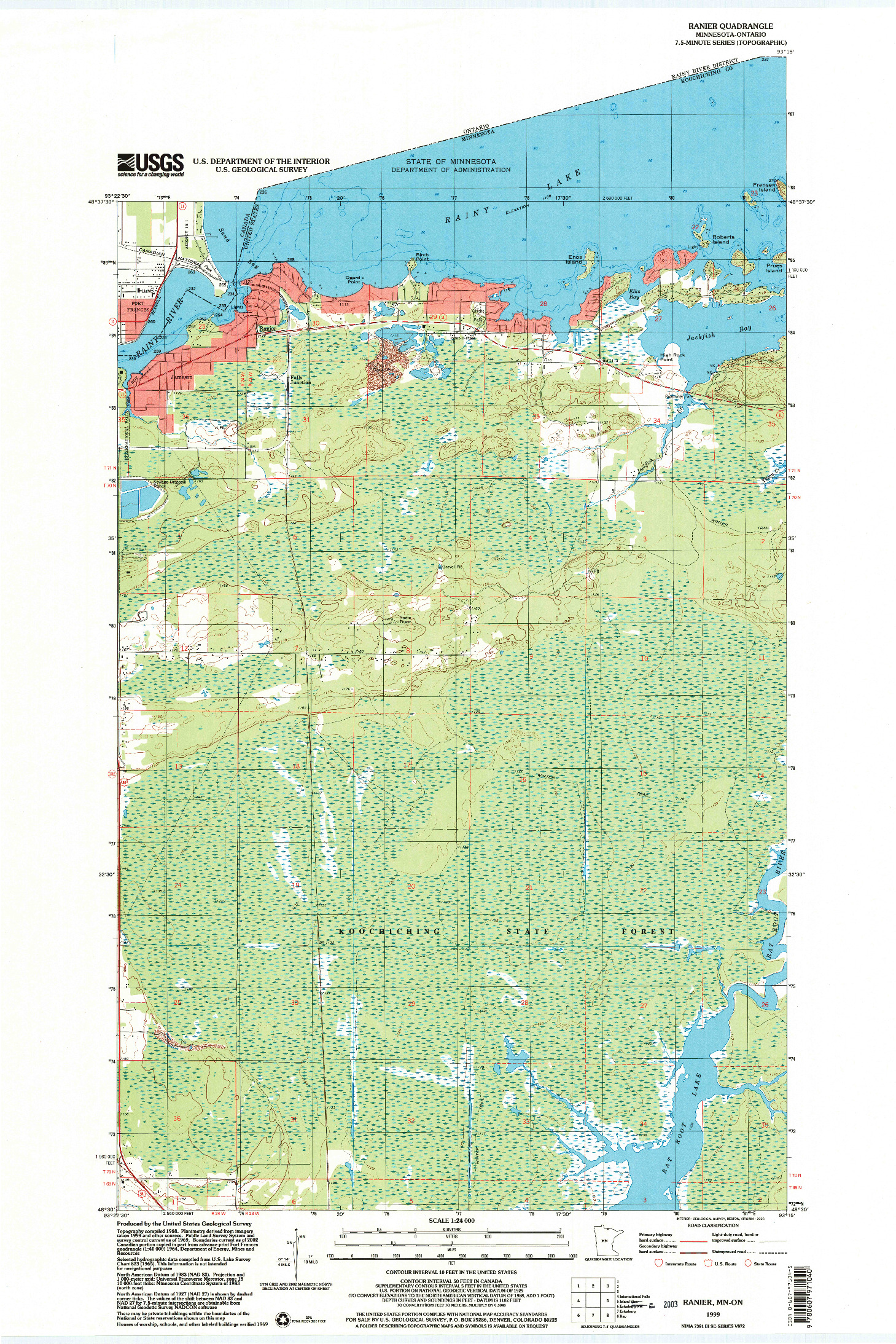 USGS 1:24000-SCALE QUADRANGLE FOR RANIER, MN 1999