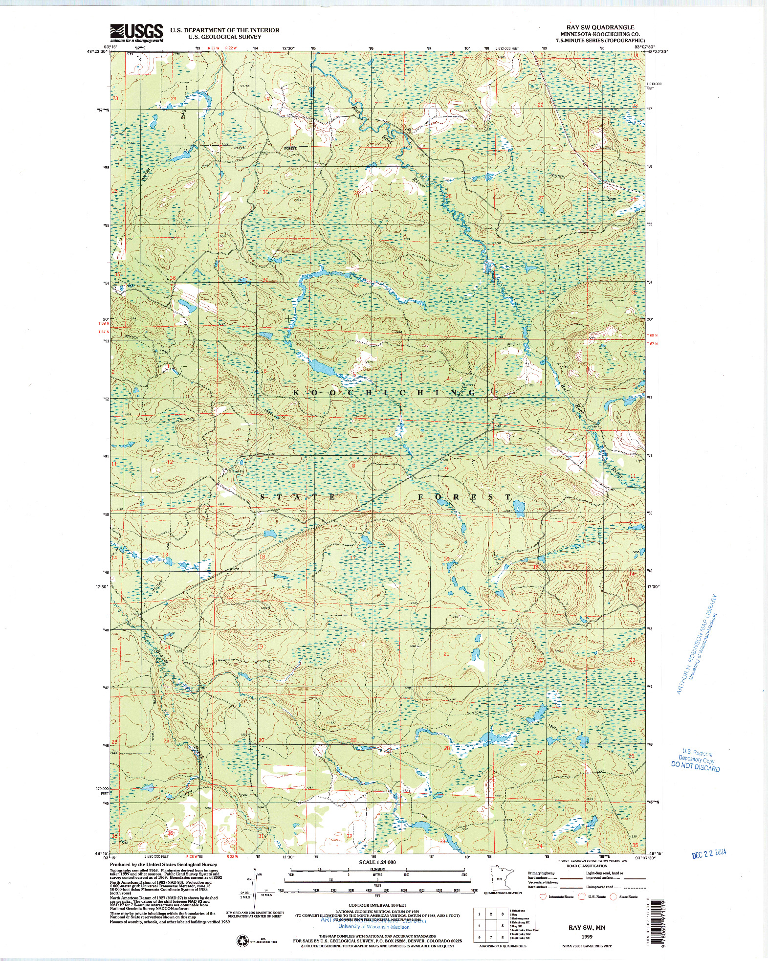 USGS 1:24000-SCALE QUADRANGLE FOR RAY SW, MN 1999