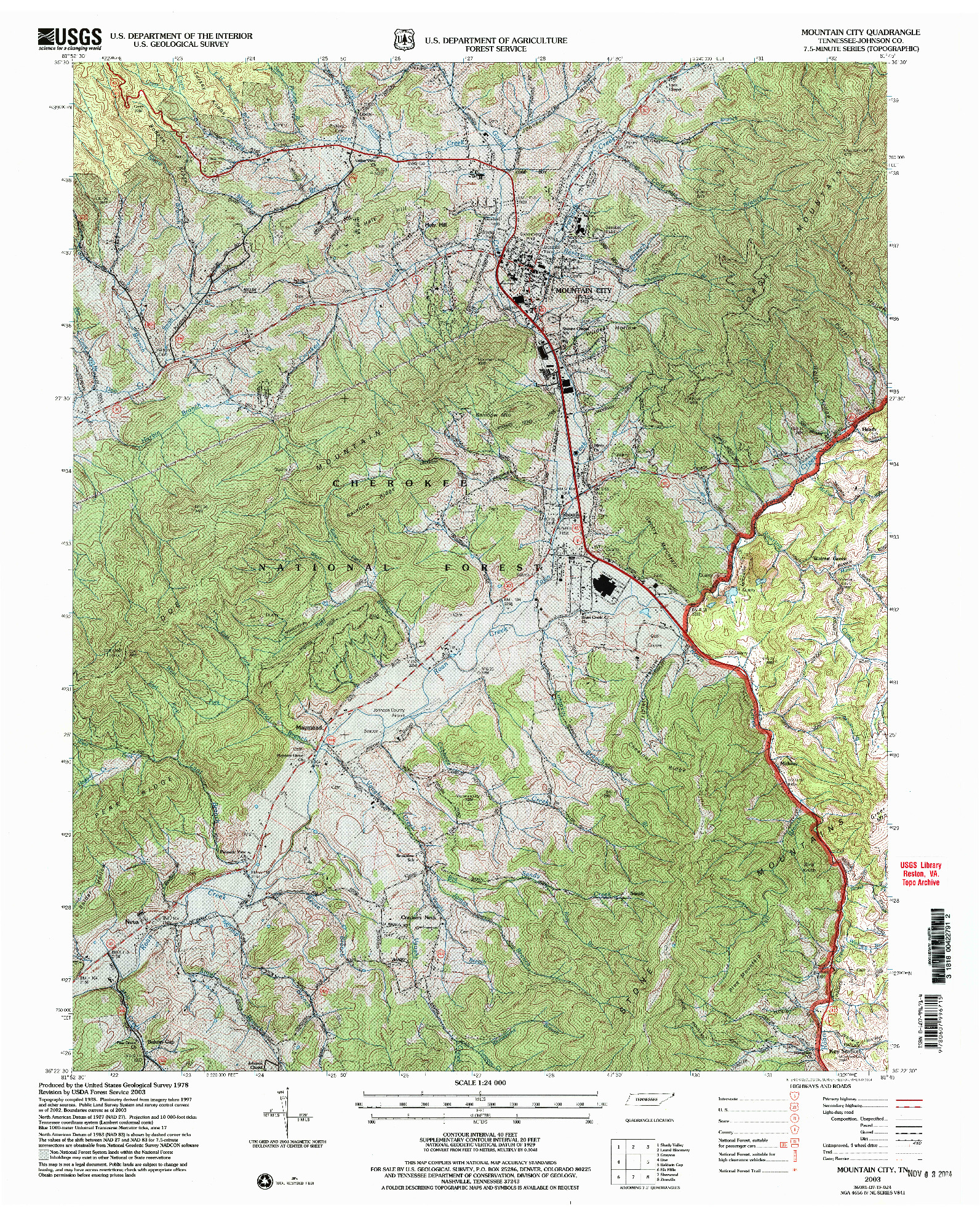 USGS 1:24000-SCALE QUADRANGLE FOR MOUNTAIN CITY, TN 2003