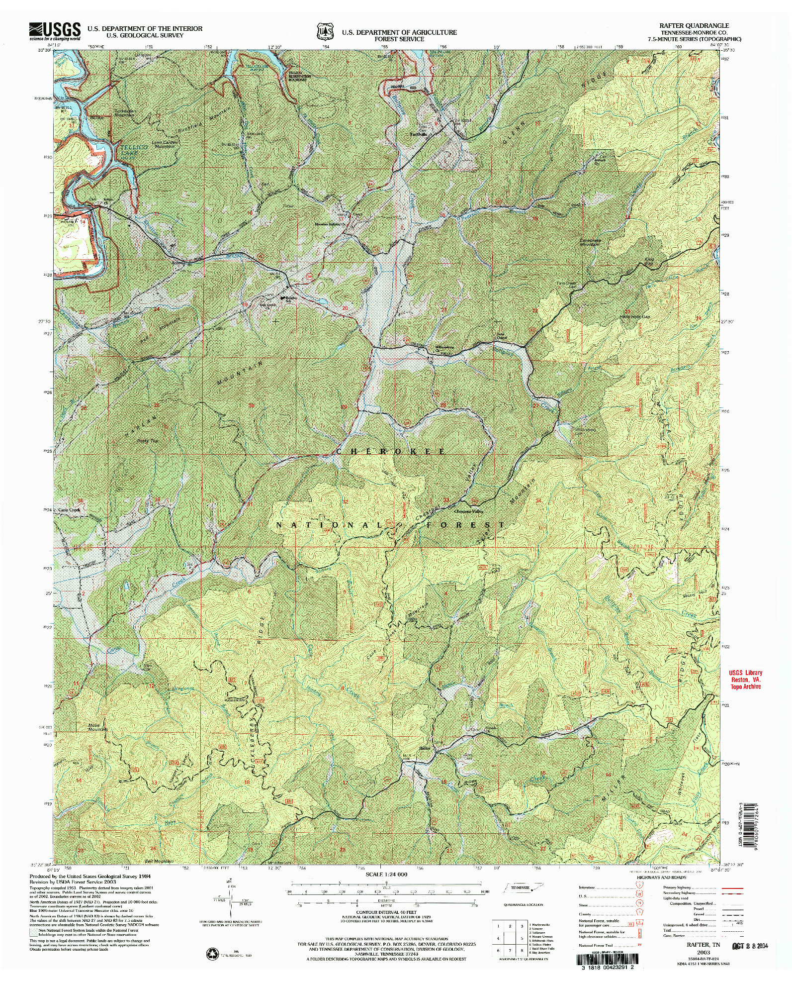 USGS 1:24000-SCALE QUADRANGLE FOR RAFTER, TN 2003