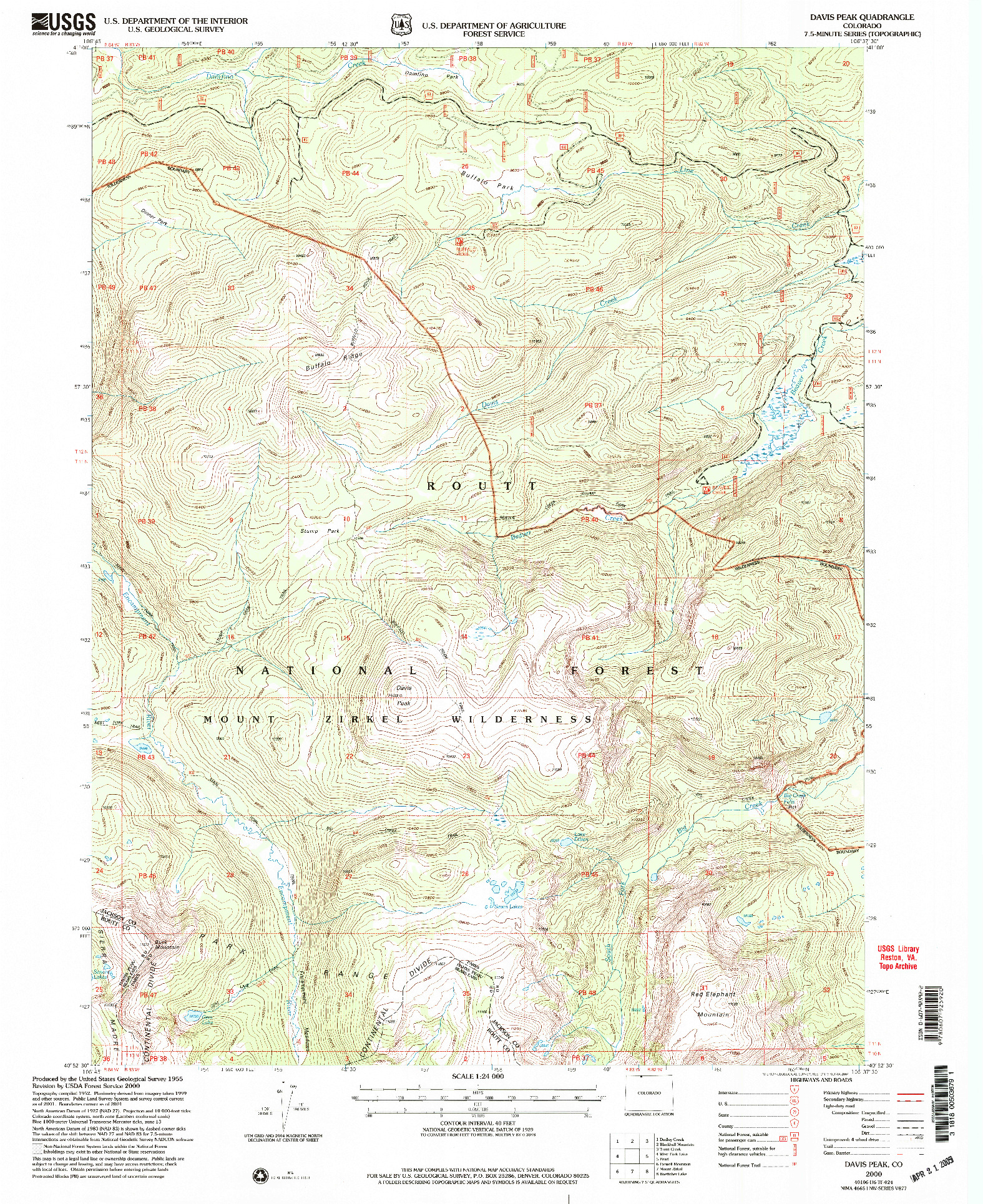 USGS 1:24000-SCALE QUADRANGLE FOR DAVIS PEAK, CO 2000