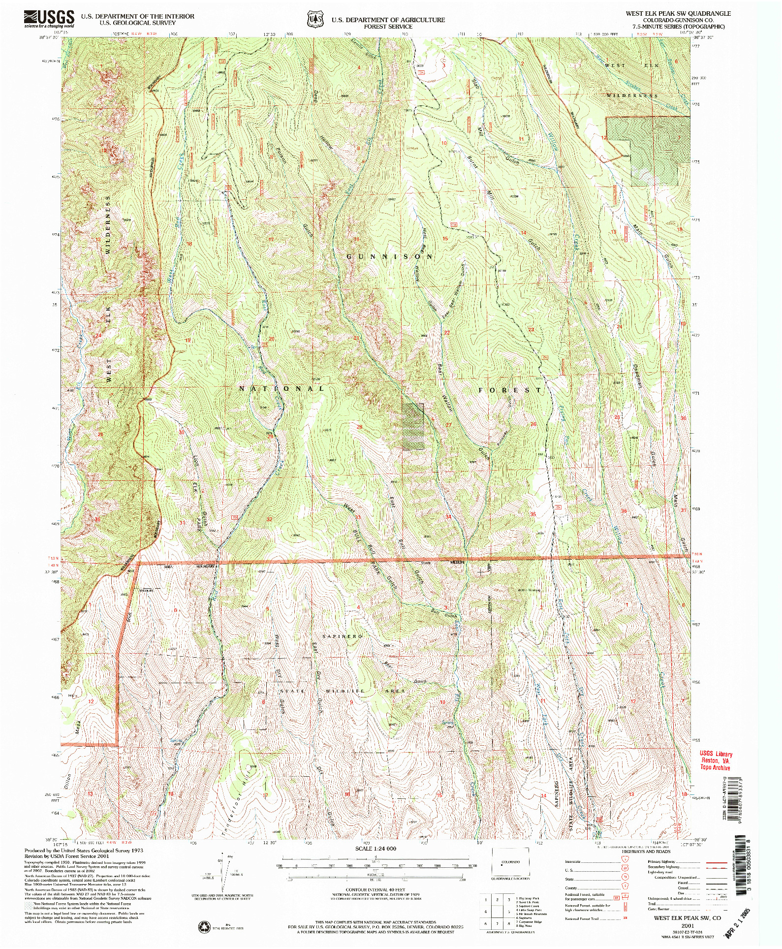 USGS 1:24000-SCALE QUADRANGLE FOR WEST ELK PEAK SW, CO 2001