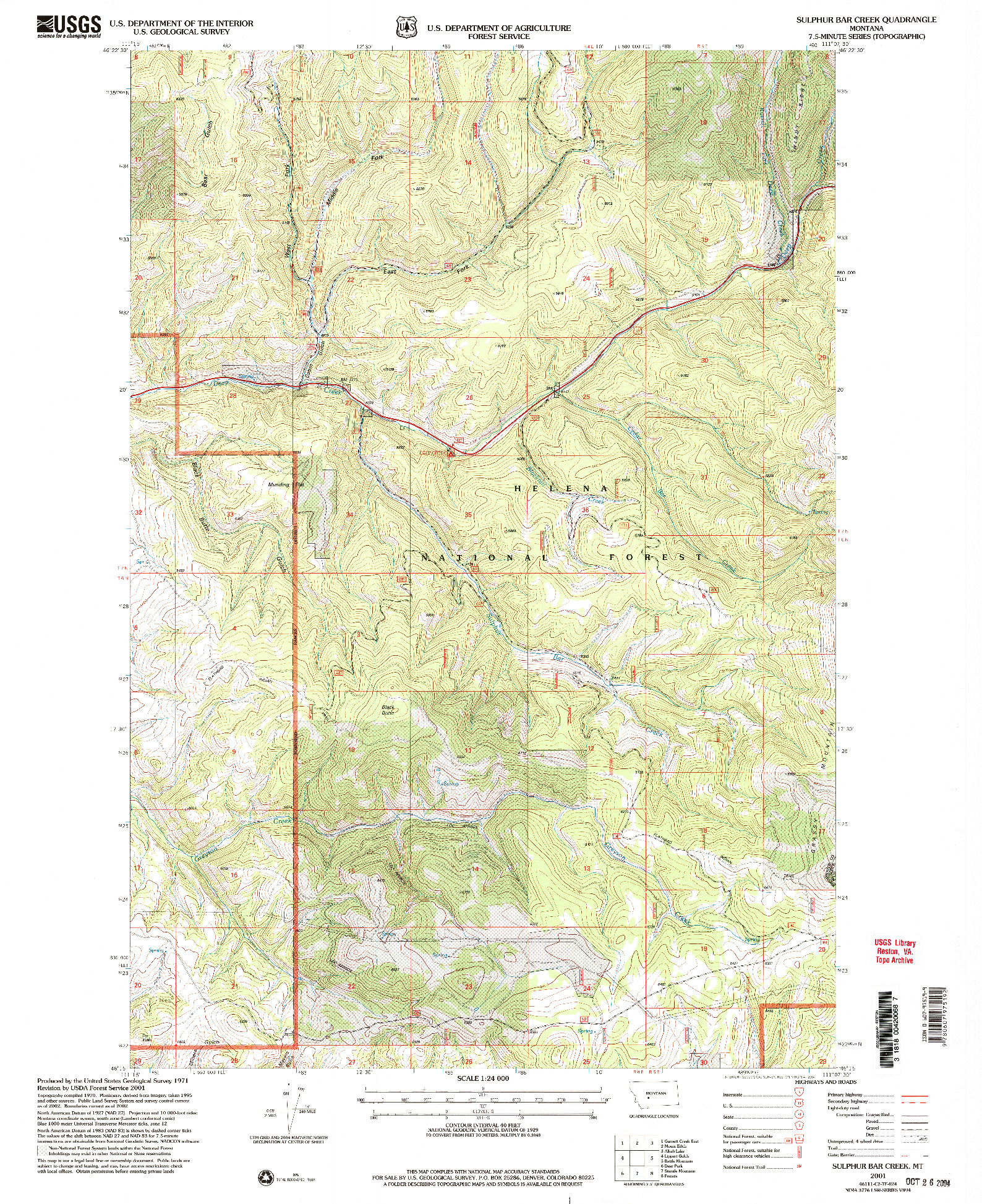 USGS 1:24000-SCALE QUADRANGLE FOR SULPHUR BAR CREEK, MT 2001