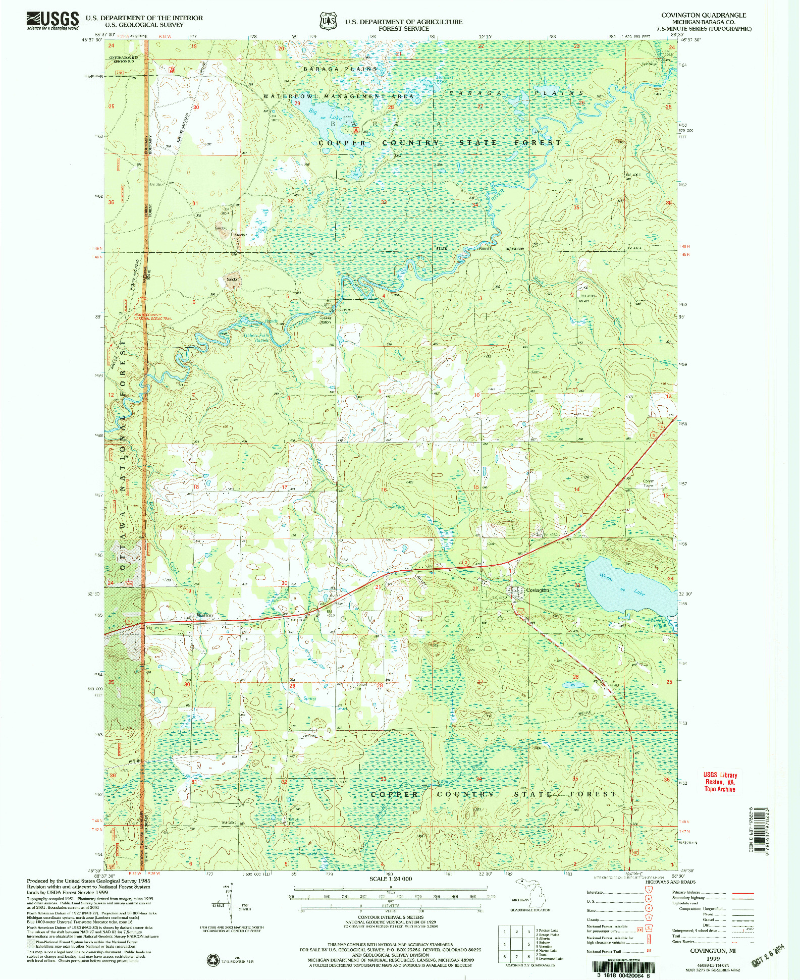 USGS 1:24000-SCALE QUADRANGLE FOR COVINGTON, MI 1999