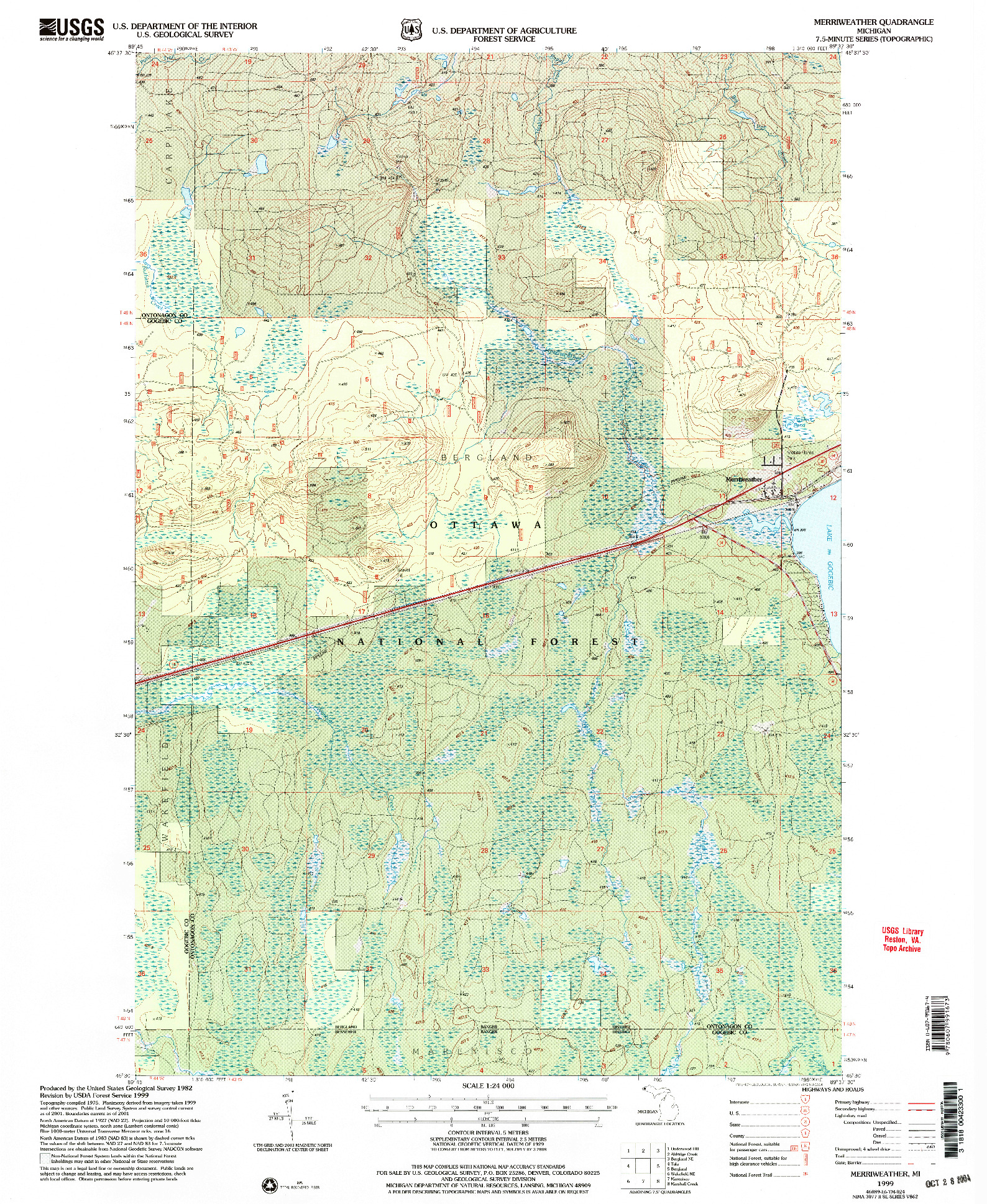 USGS 1:24000-SCALE QUADRANGLE FOR MERRIWEATHER, MI 1999