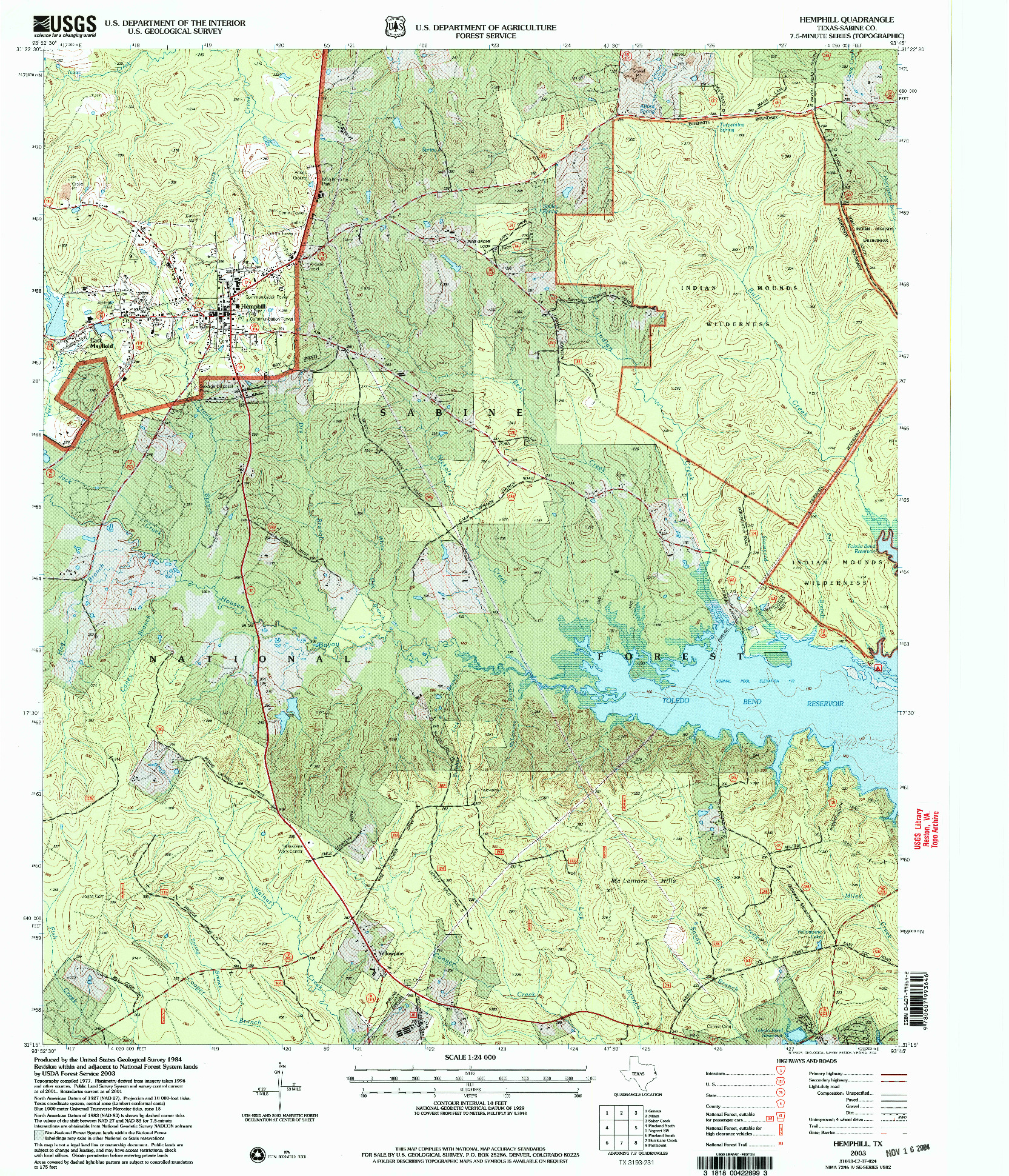 USGS 1:24000-SCALE QUADRANGLE FOR HEMPHILL, TX 2003