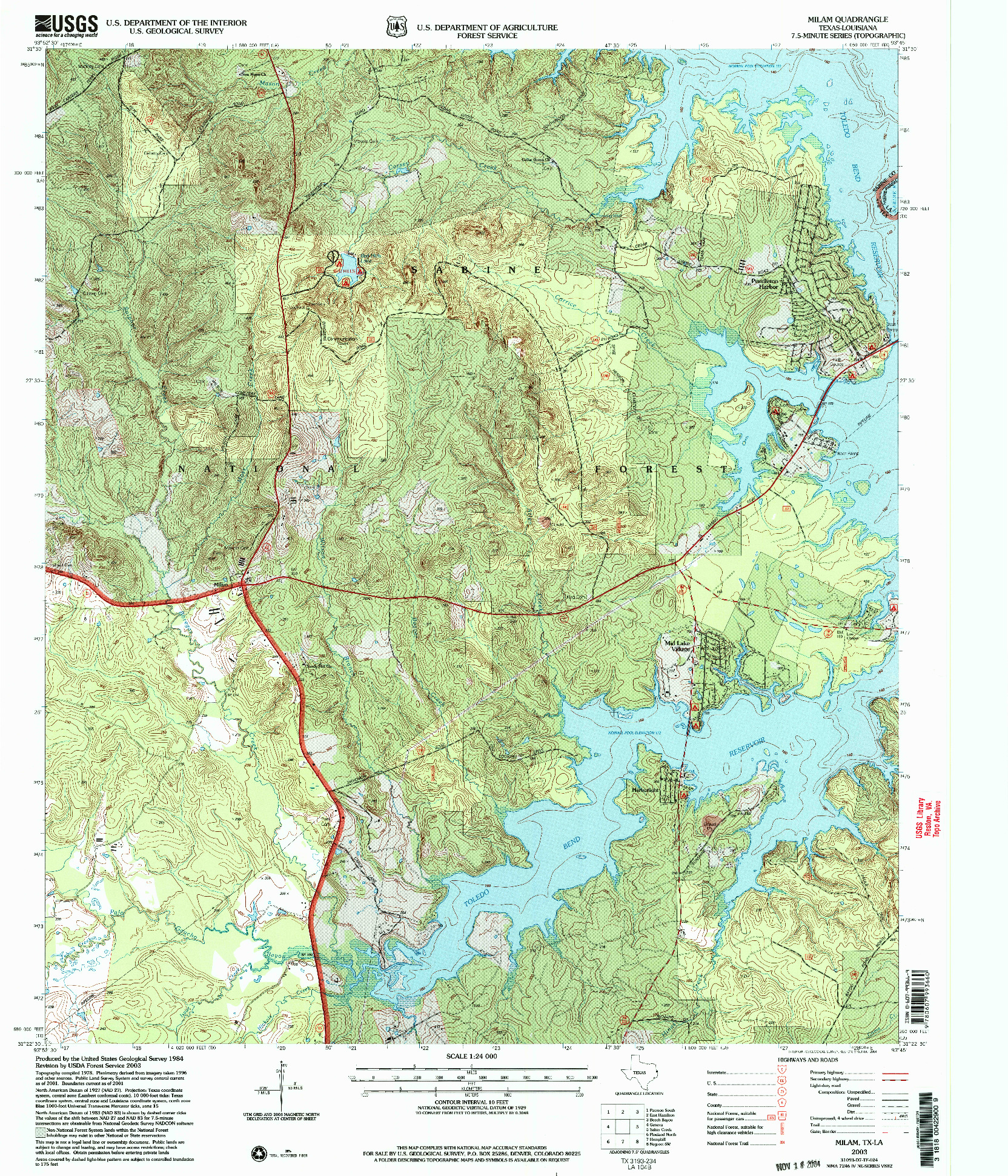 USGS 1:24000-SCALE QUADRANGLE FOR MILAM, TX 2003