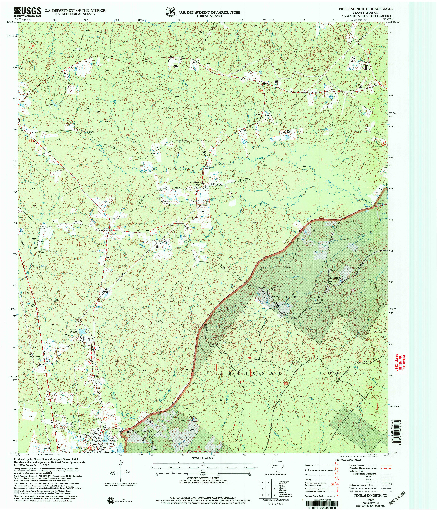 USGS 1:24000-SCALE QUADRANGLE FOR PINELAND NORTH, TX 2003