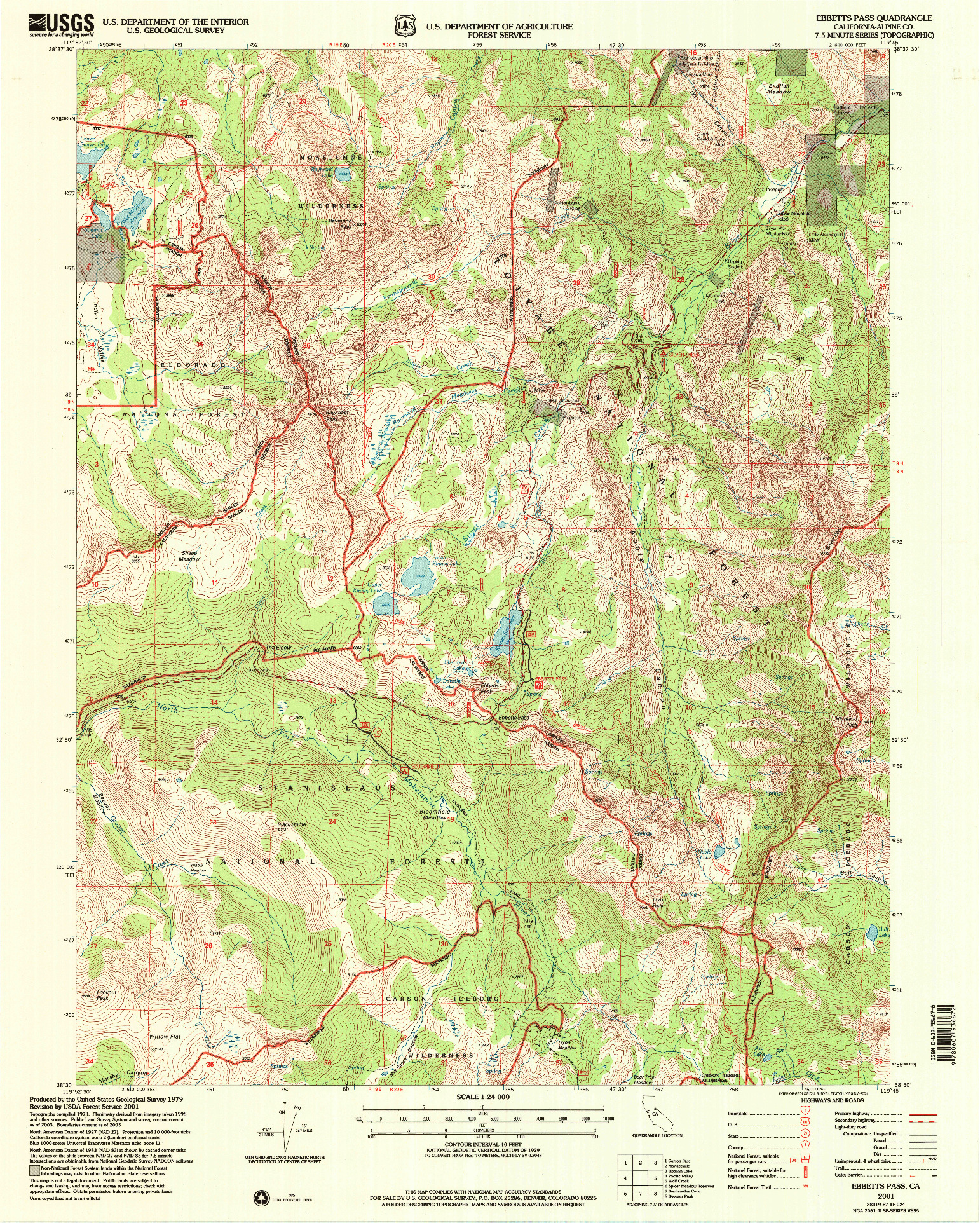 USGS 1:24000-SCALE QUADRANGLE FOR EBBETTS PASS, CA 2001