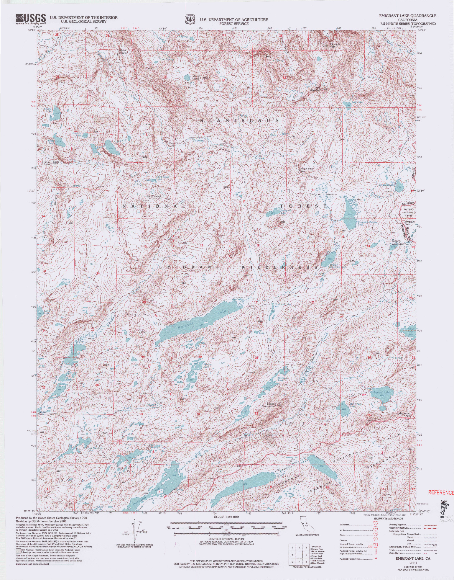 USGS 1:24000-SCALE QUADRANGLE FOR EMIGRANT LAKE, CA 2001