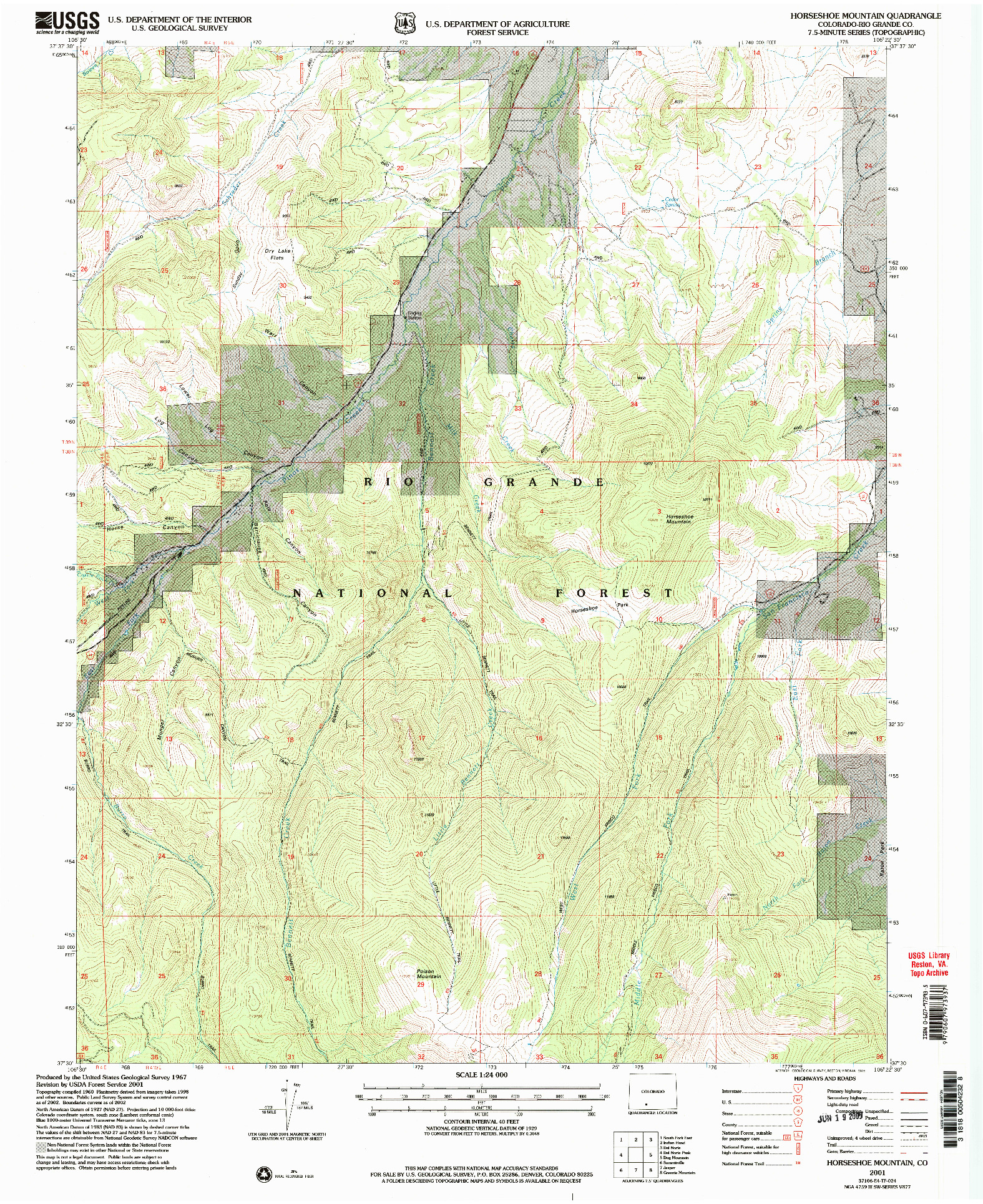 USGS 1:24000-SCALE QUADRANGLE FOR HORSESHOE MOUNTAIN, CO 2001