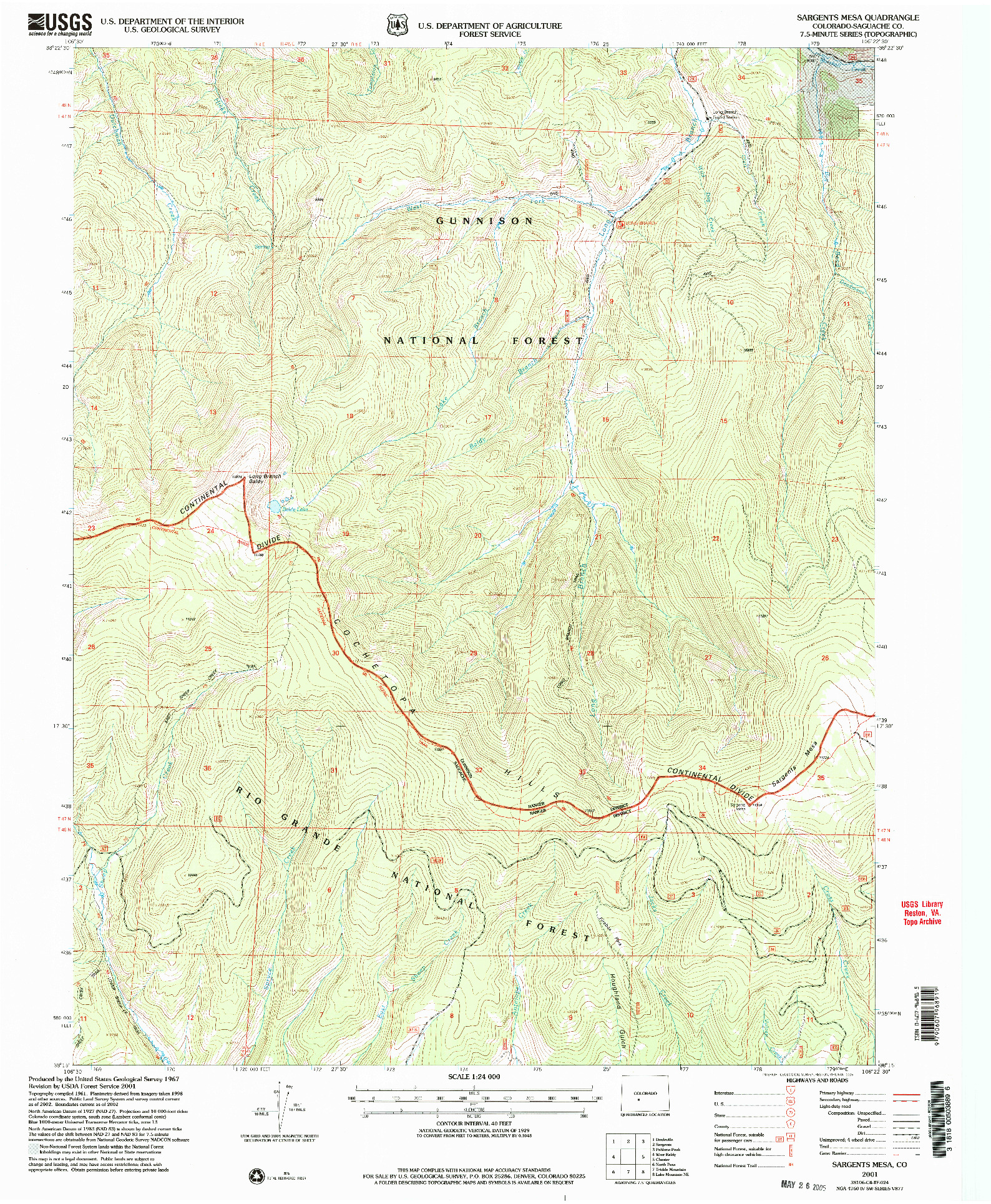 USGS 1:24000-SCALE QUADRANGLE FOR SARGENTS MESA, CO 2001