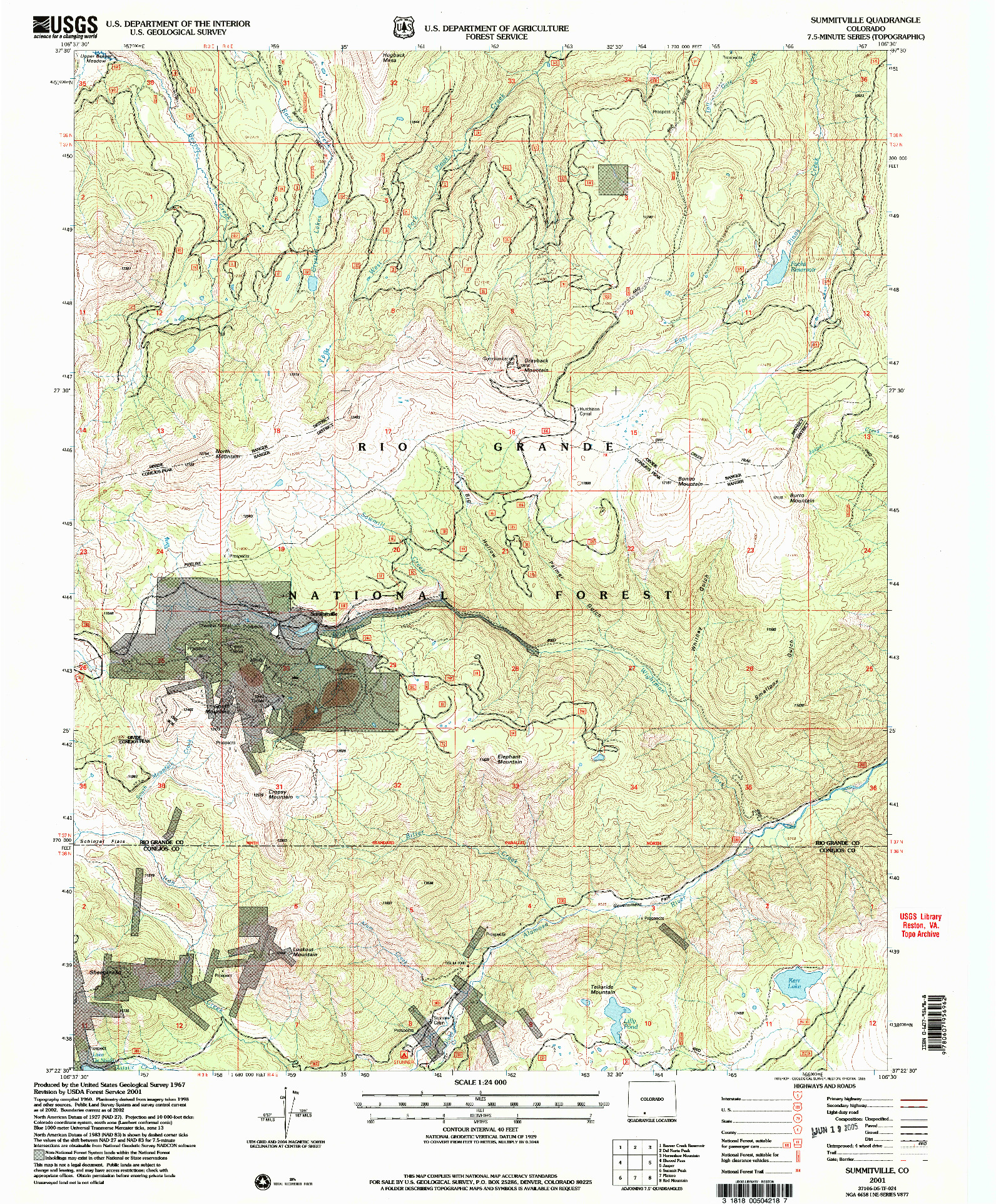 USGS 1:24000-SCALE QUADRANGLE FOR SUMMITVILLE, CO 2001