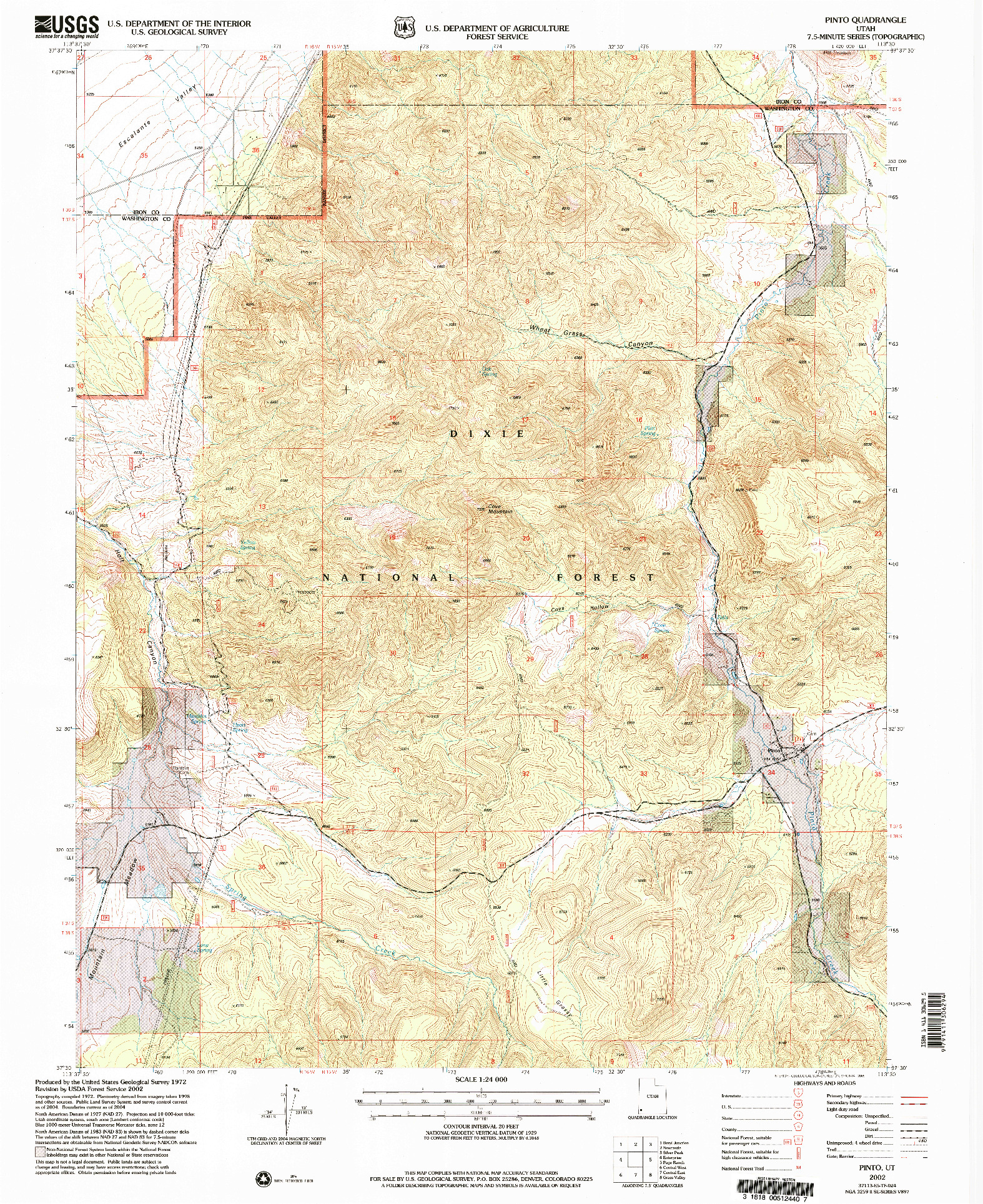 USGS 1:24000-SCALE QUADRANGLE FOR PINTO, UT 2002