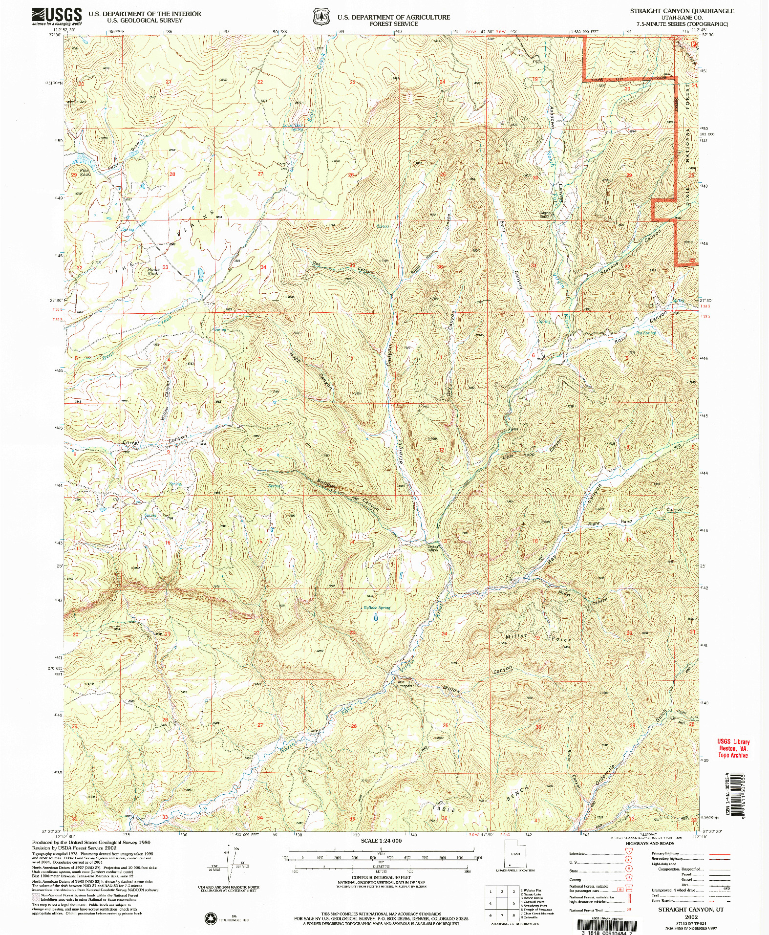 USGS 1:24000-SCALE QUADRANGLE FOR STRAIGHT CANYON, UT 2002
