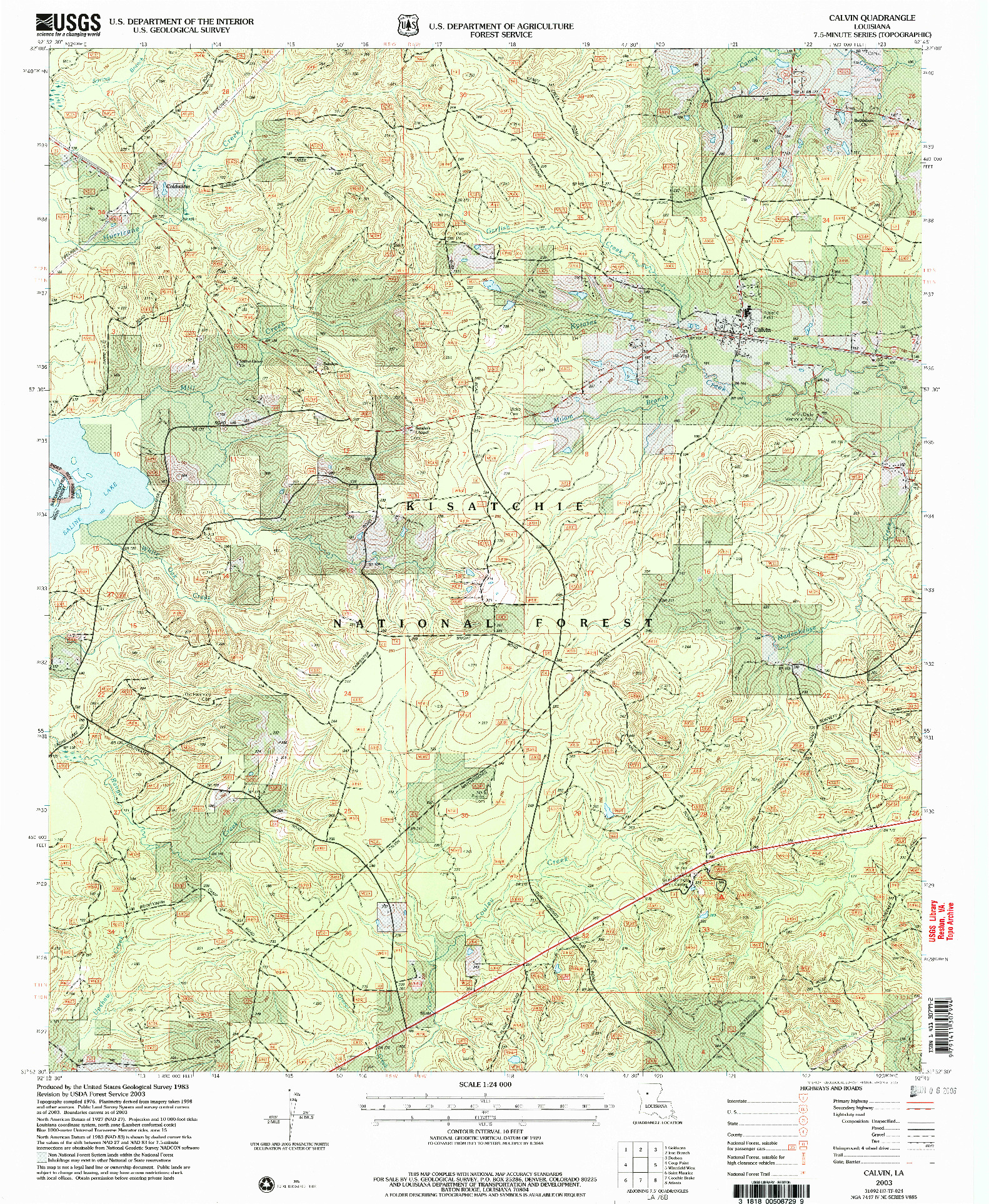 USGS 1:24000-SCALE QUADRANGLE FOR CALVIN, LA 2003