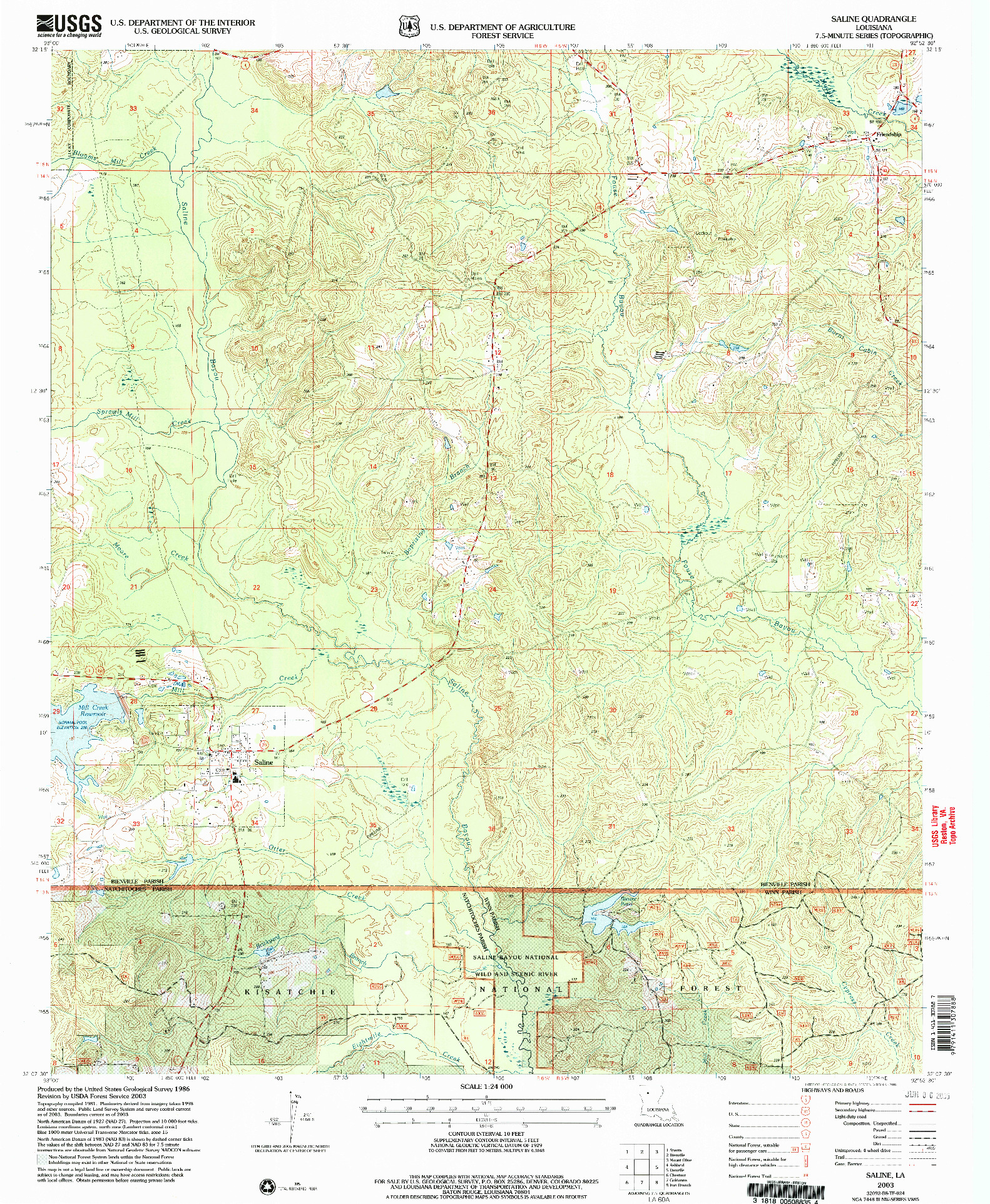 USGS 1:24000-SCALE QUADRANGLE FOR SALINE, LA 2003