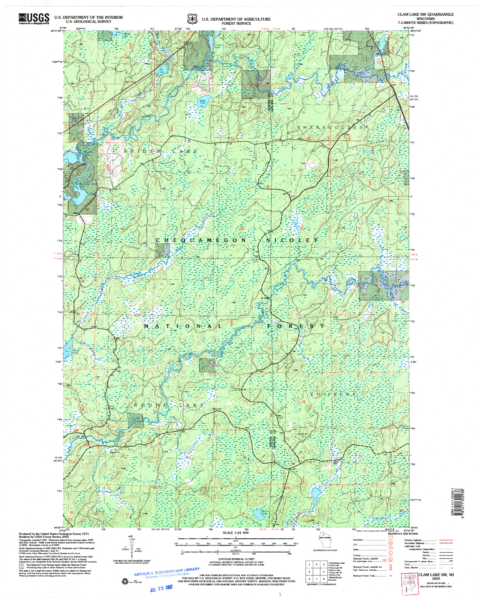 USGS 1:24000-SCALE QUADRANGLE FOR CLAM LAKE SW, WI 2005