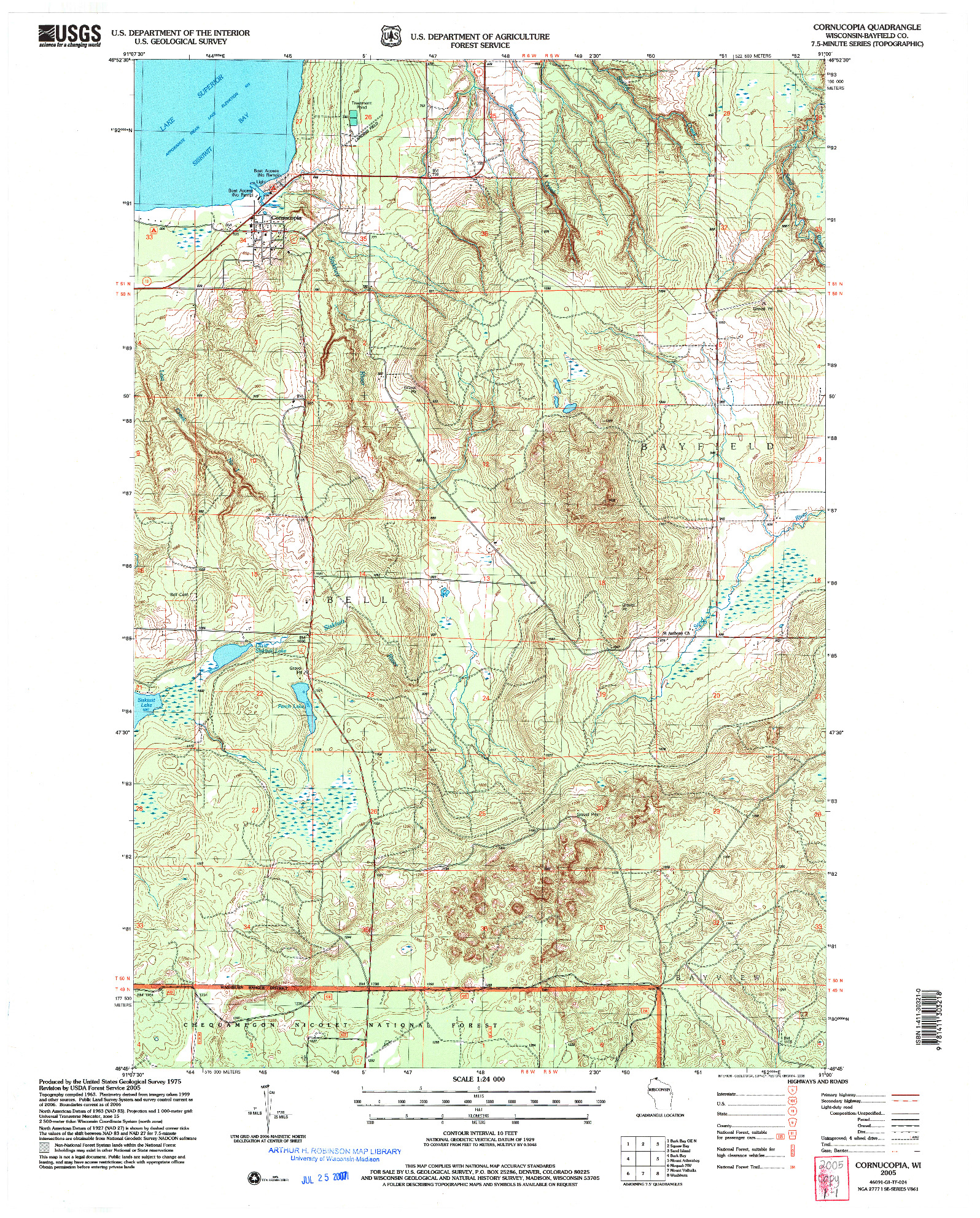 USGS 1:24000-SCALE QUADRANGLE FOR CORNUCOPIA, WI 2005