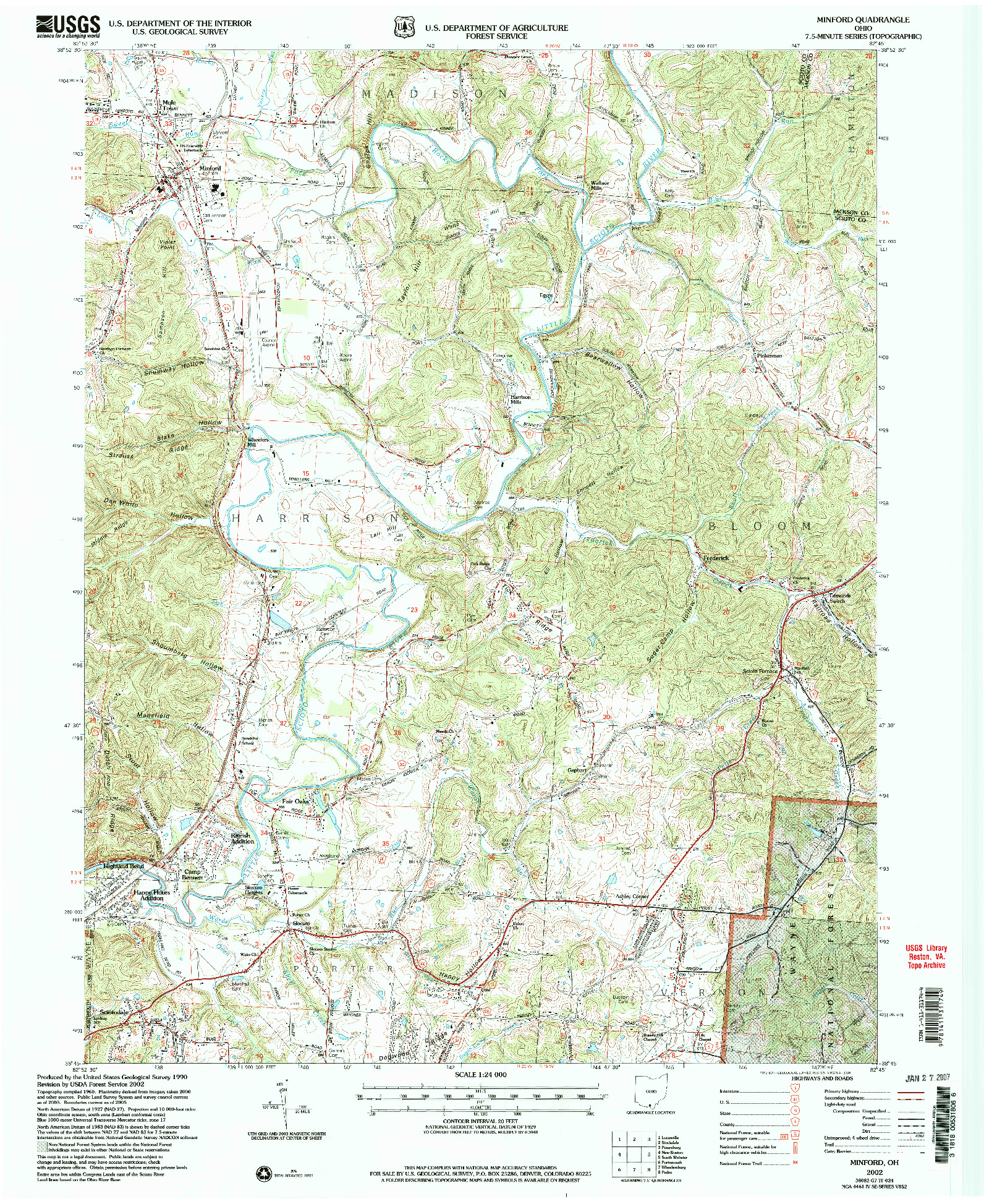 USGS 1:24000-SCALE QUADRANGLE FOR MINFORD, OH 2002