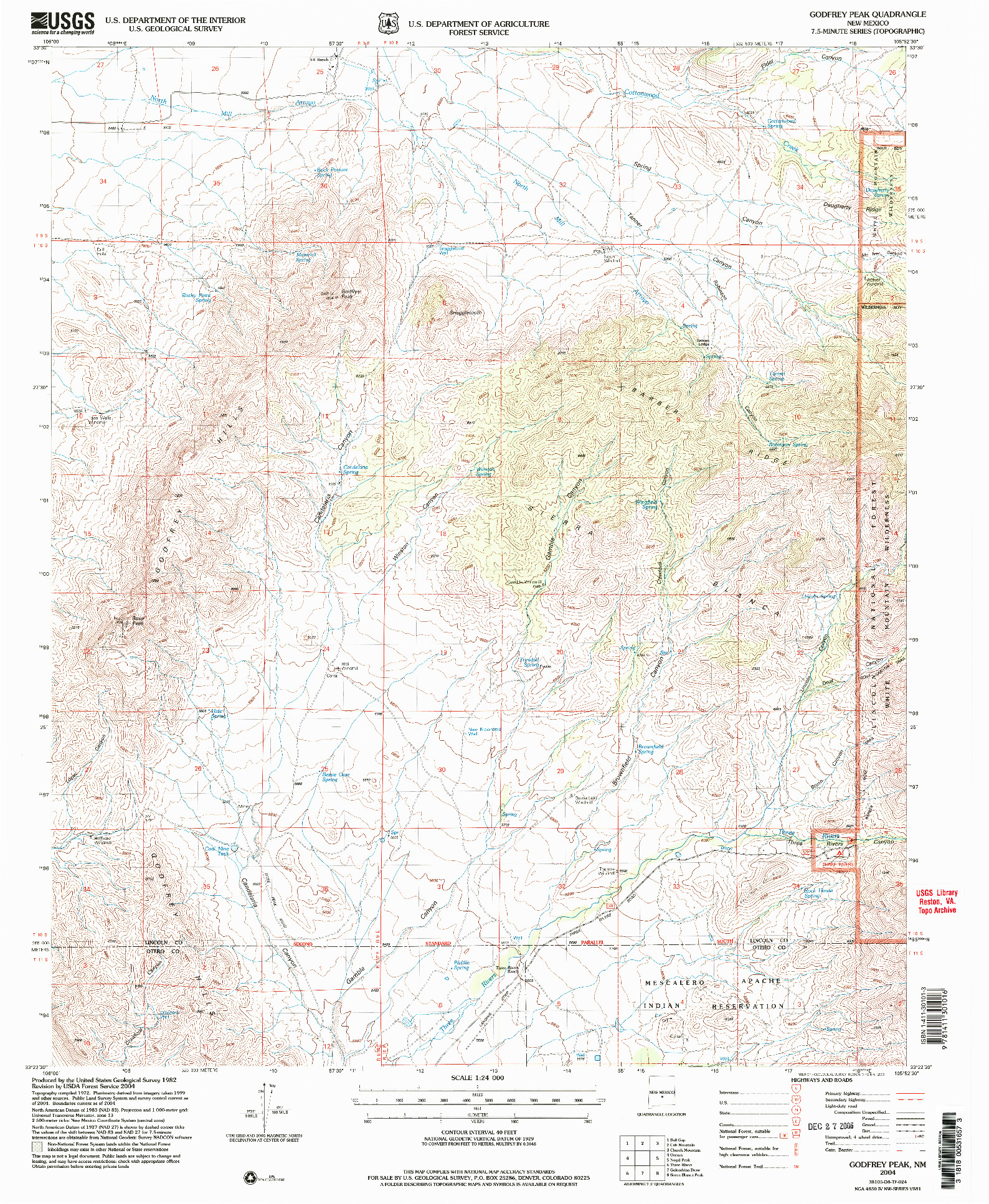 USGS 1:24000-SCALE QUADRANGLE FOR GODFREY PEAK, NM 2004