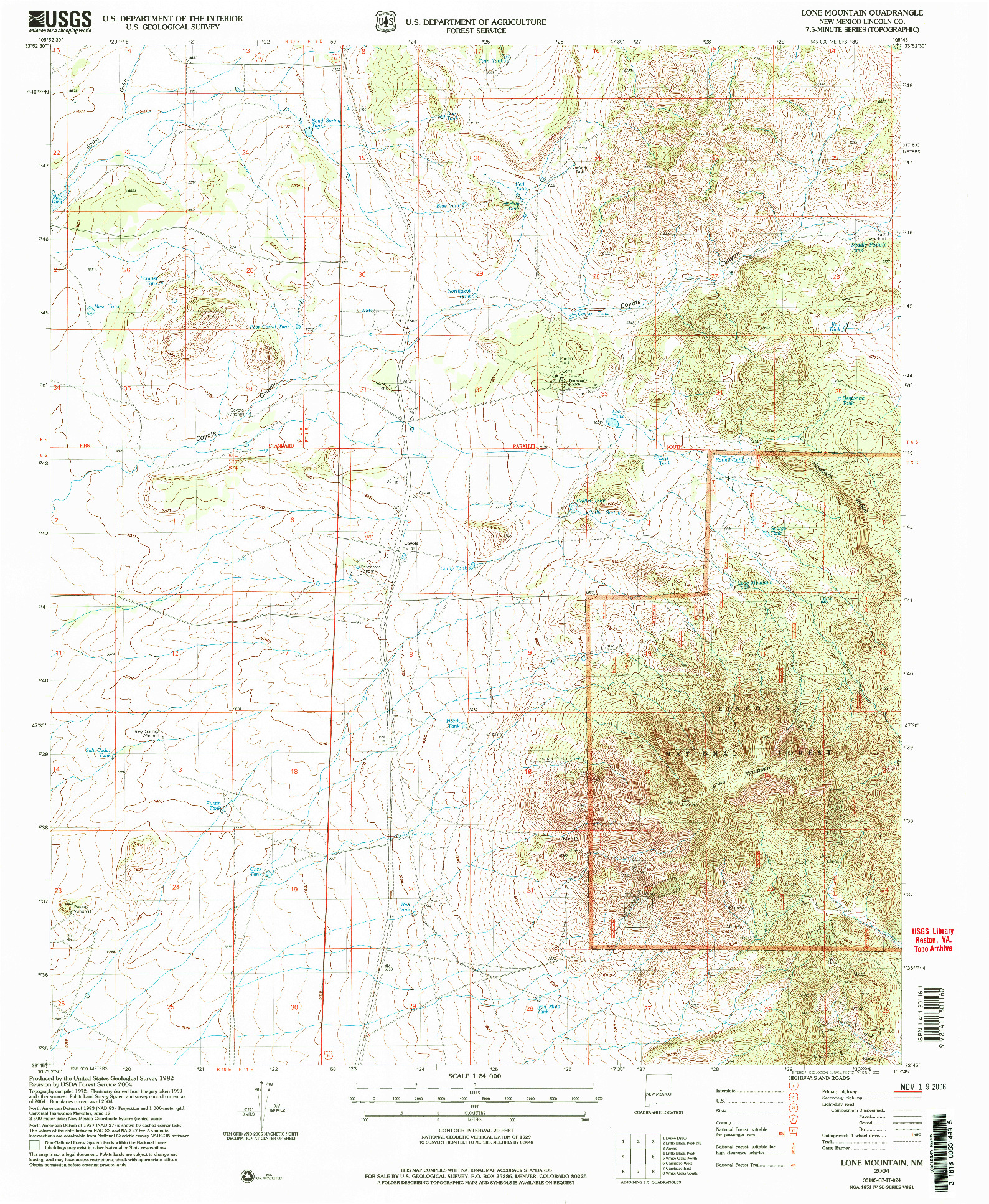 USGS 1:24000-SCALE QUADRANGLE FOR LONE MOUNTAIN, NM 2004