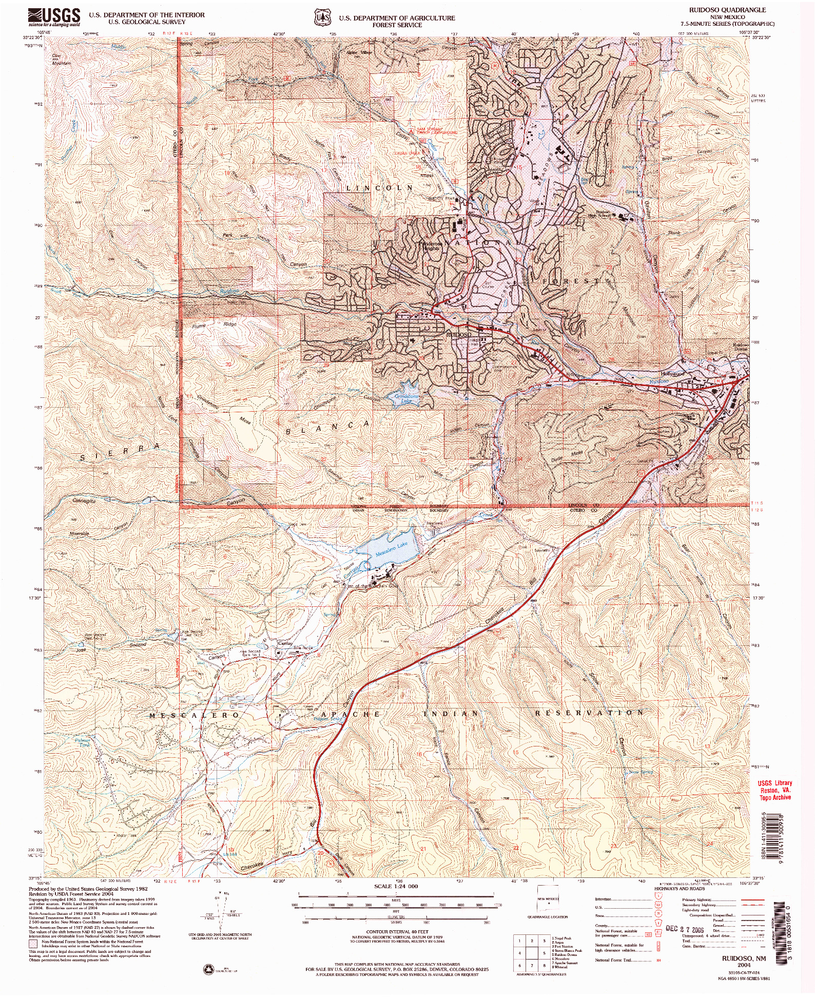 USGS 1:24000-SCALE QUADRANGLE FOR RUIDOSO, NM 2004