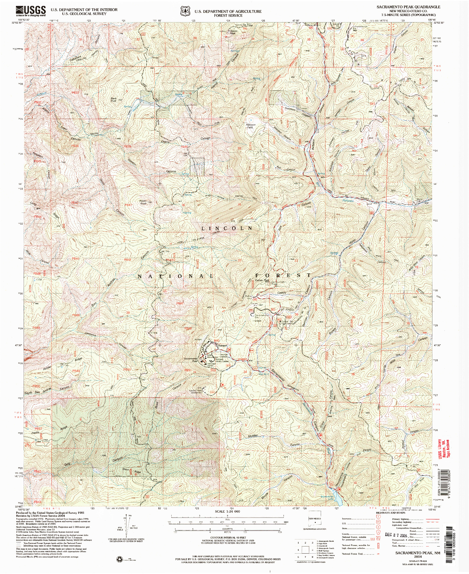 USGS 1:24000-SCALE QUADRANGLE FOR SACRAMENTO PEAK, NM 2004