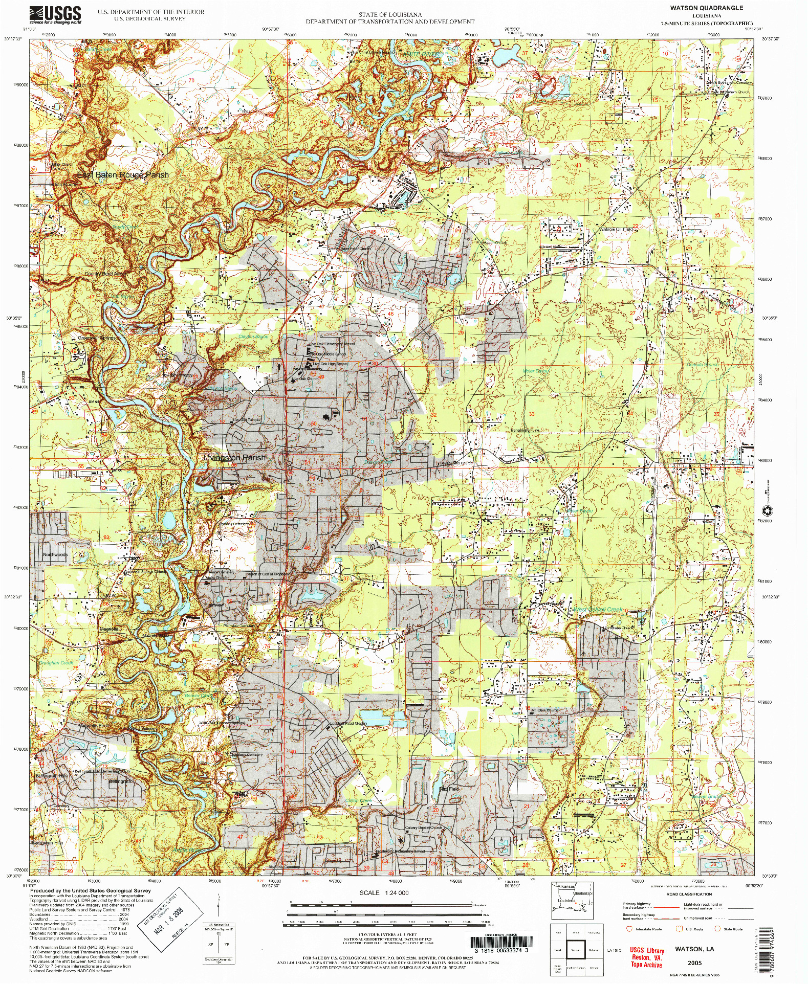 USGS 1:24000-SCALE QUADRANGLE FOR WATSON, LA 2005